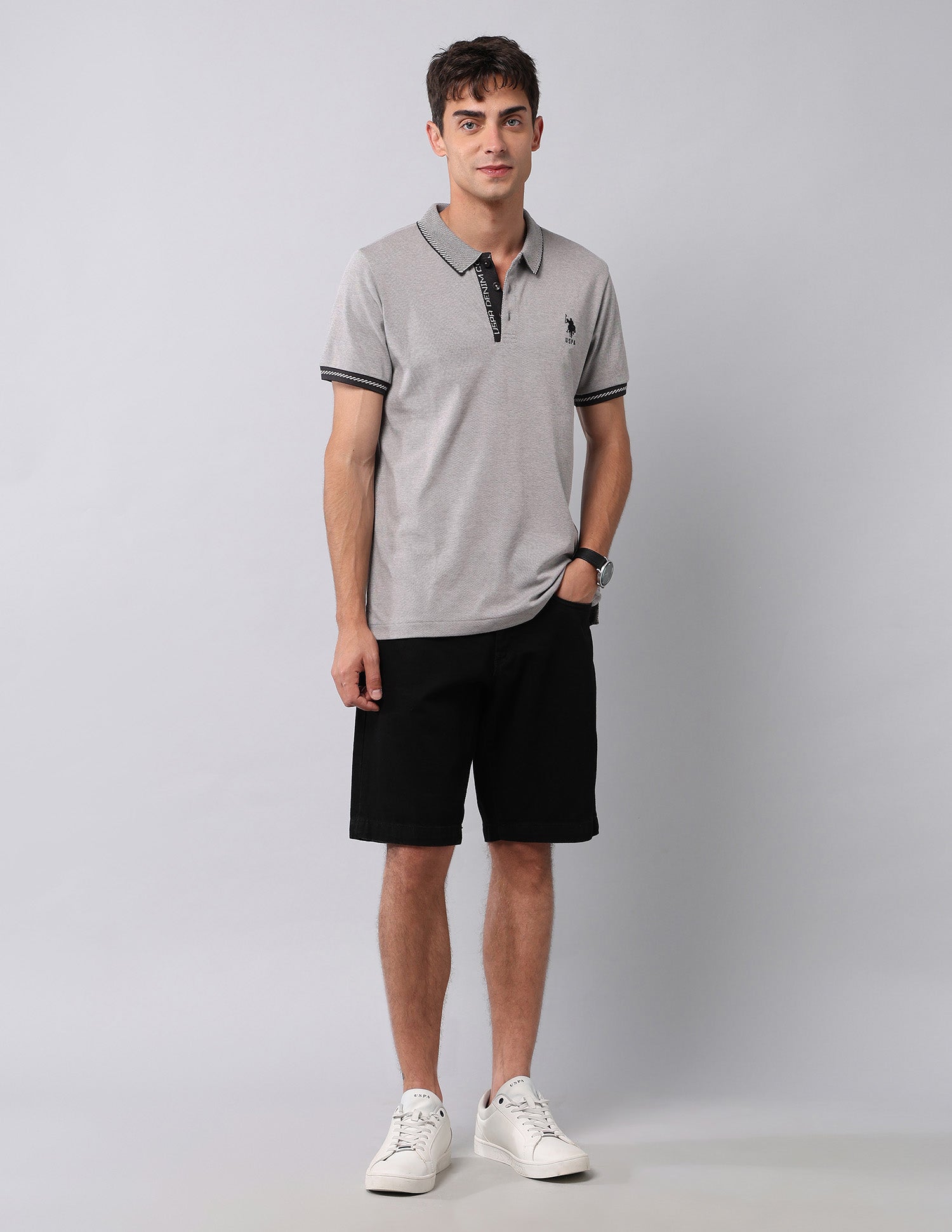 Textured Slim Fit Polo Shirt Dark Grey - U.S. POLO ASSN. | Large