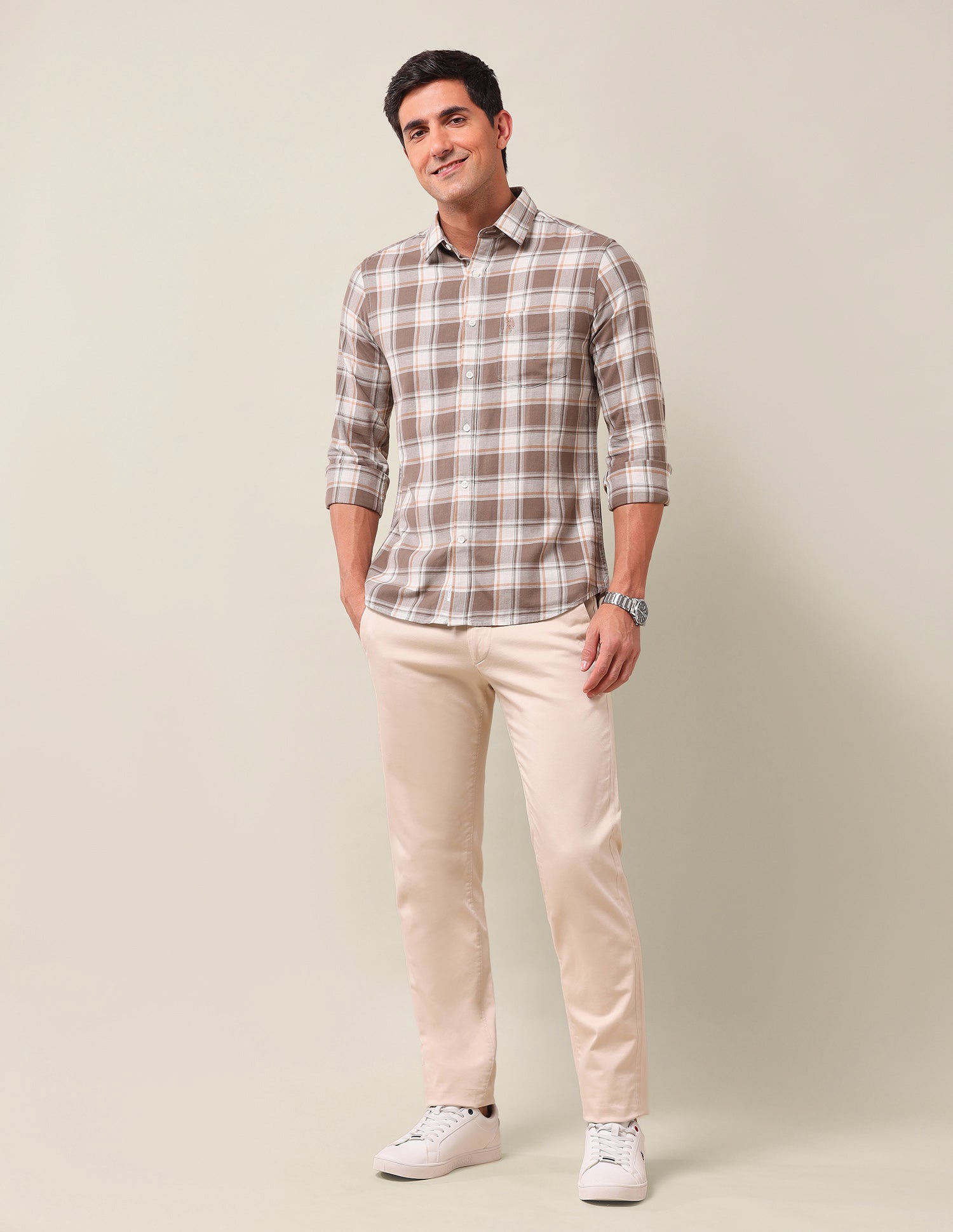 Gun Club Checked Pure Cotton Shirt Khaki - U.S. Polo Assn. India | Large