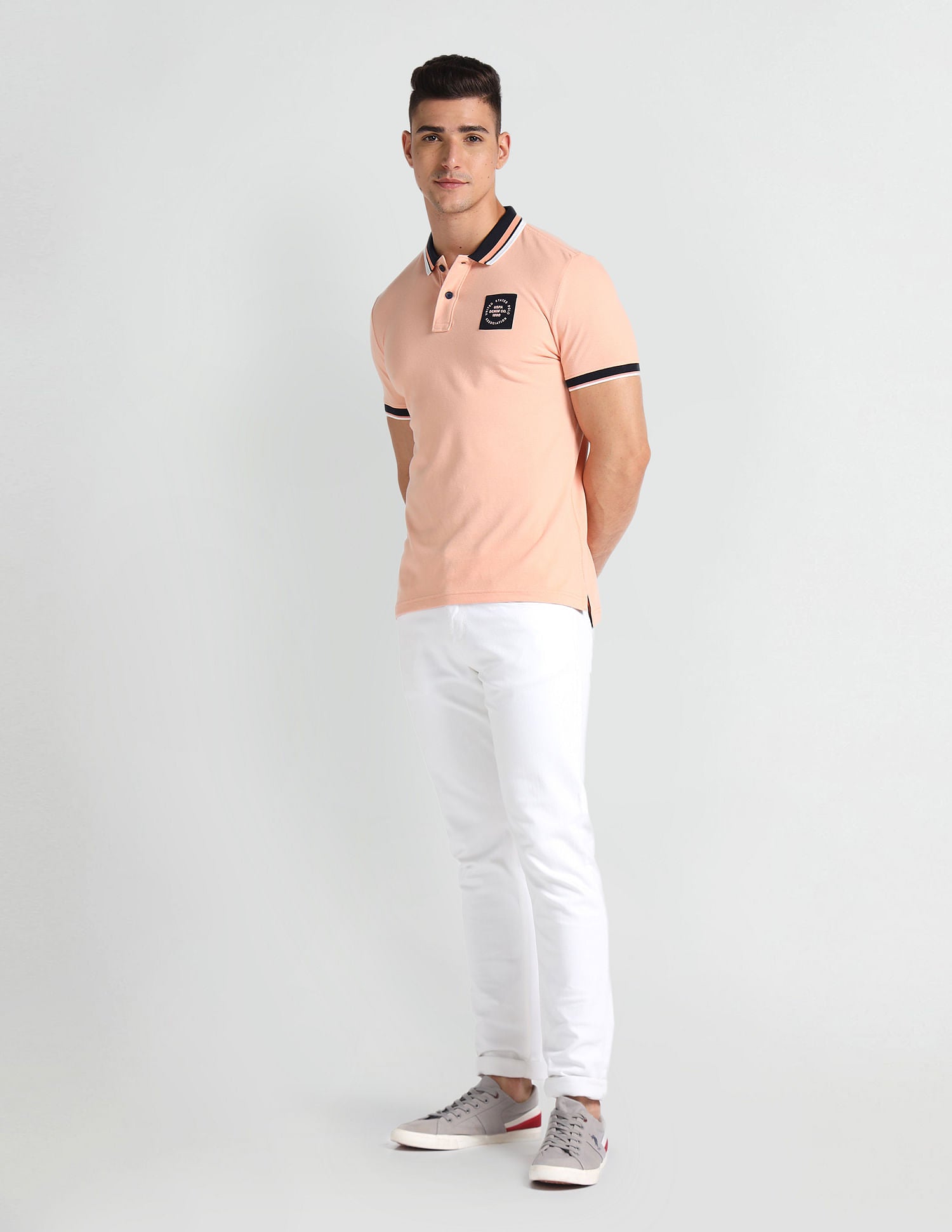 Contrast Detail Muscle Fit Polo Shirt Pink - U.S. Polo Assn. India | Large