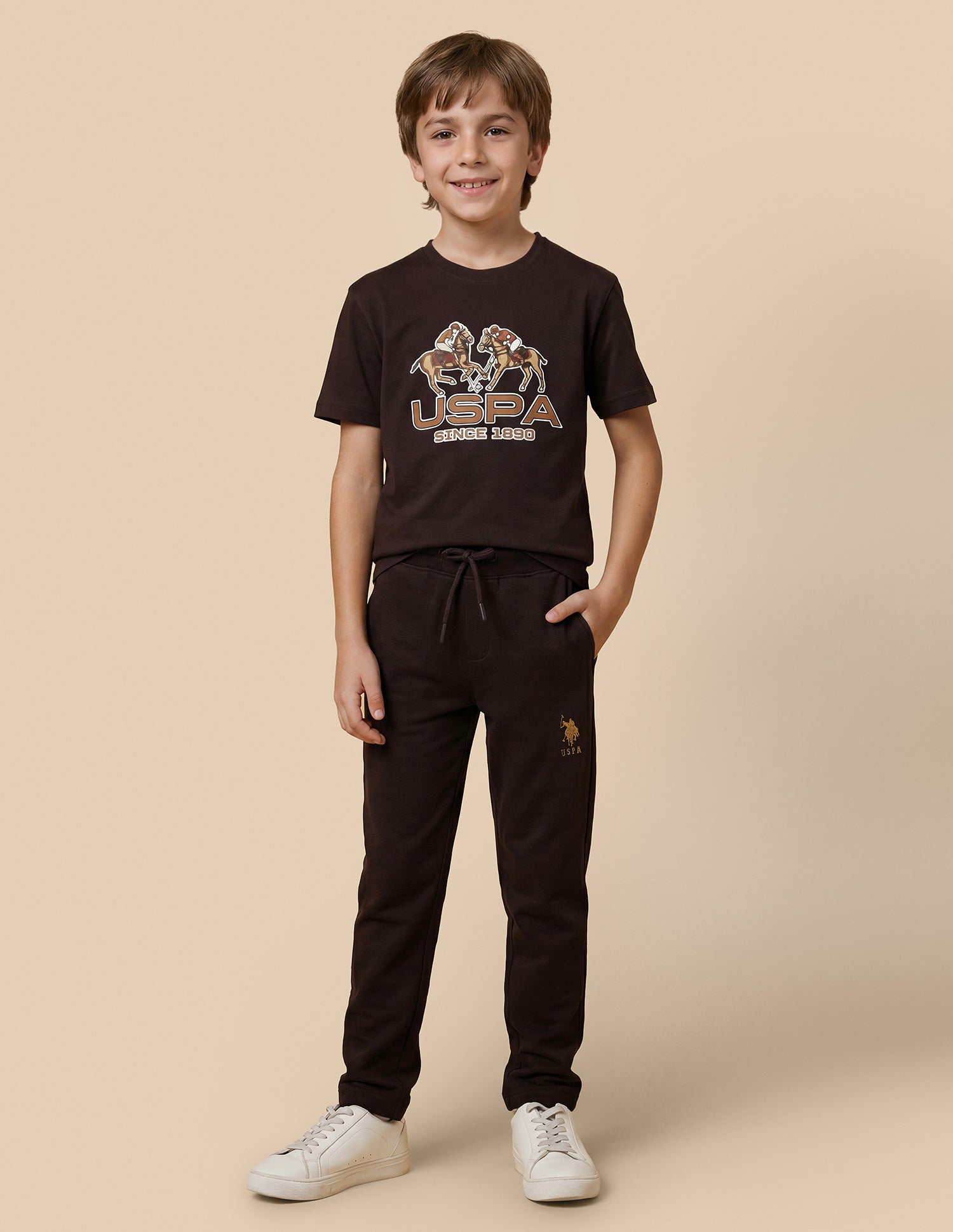 Solid Mid Rise Track Pants Dark Brown - U.S. Polo Assn. India | Large