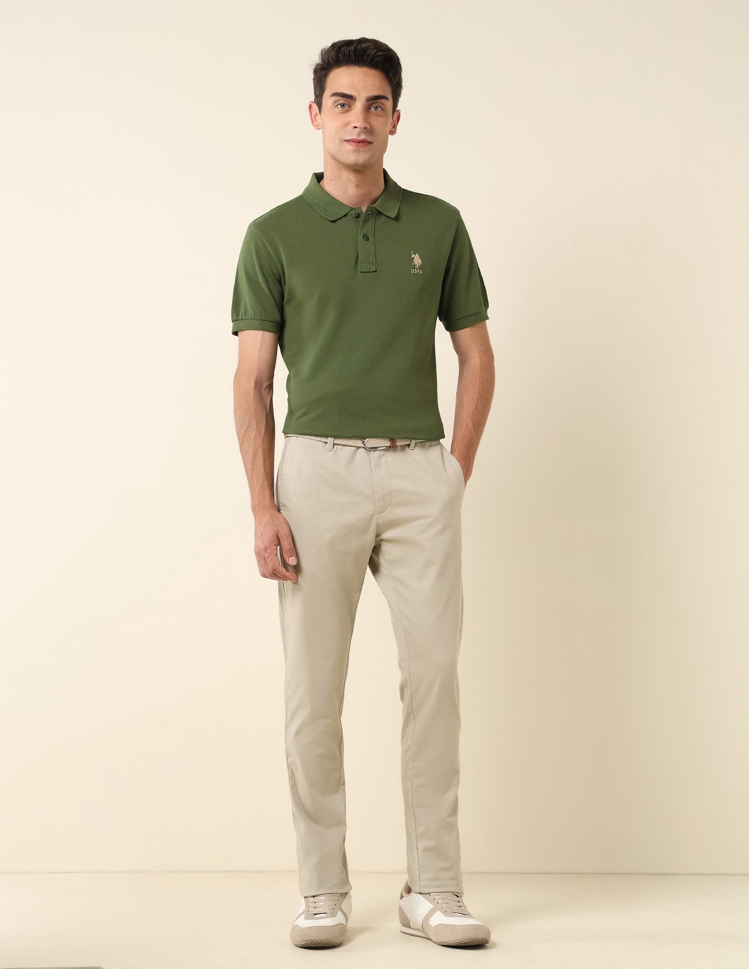 Slim Fit Pure Cotton Polo Shirt Olive - U.S. Polo Assn. India | Large