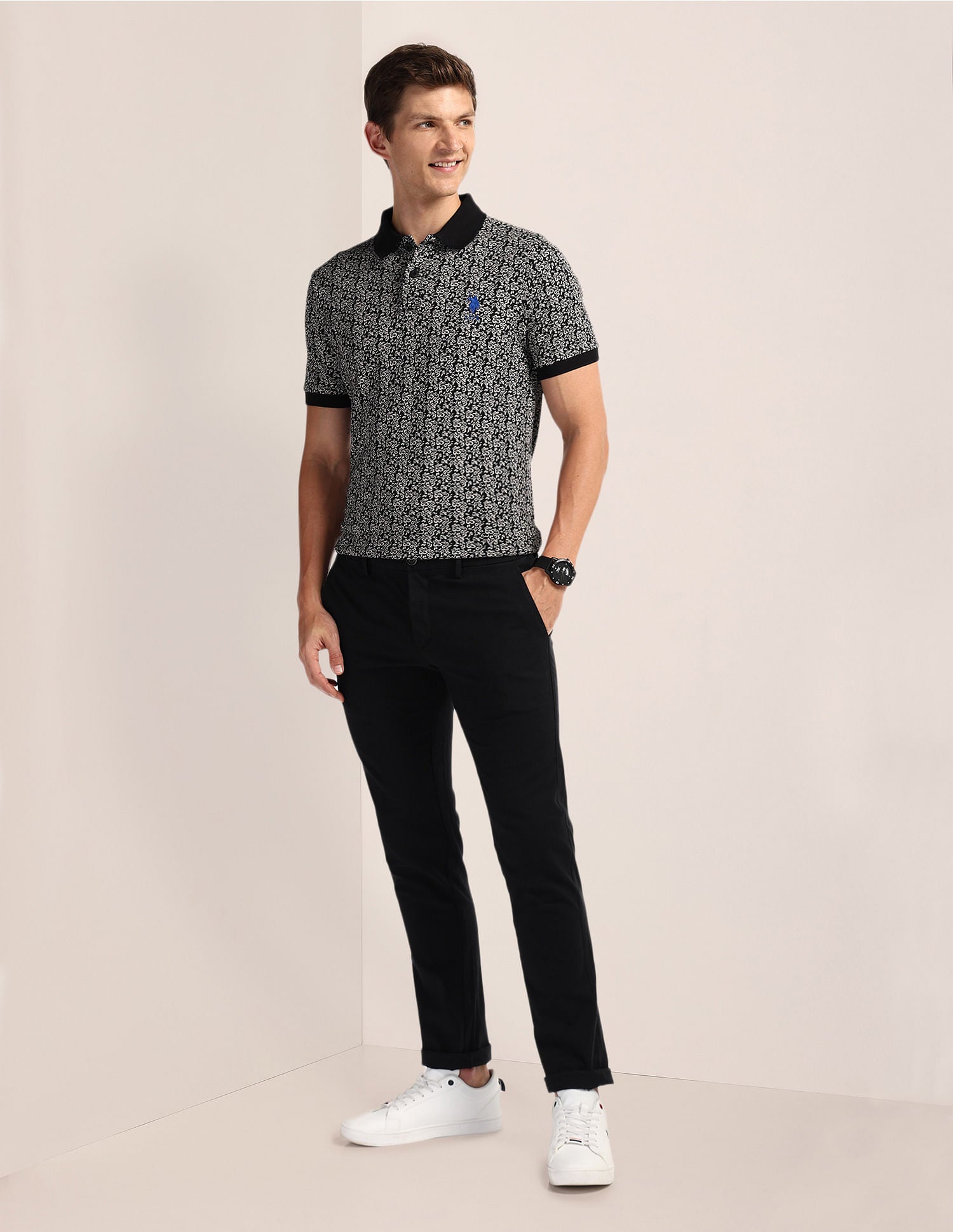 Floral Print Slim Fit Polo Shirt Black - U.S. POLO ASSN. | Large