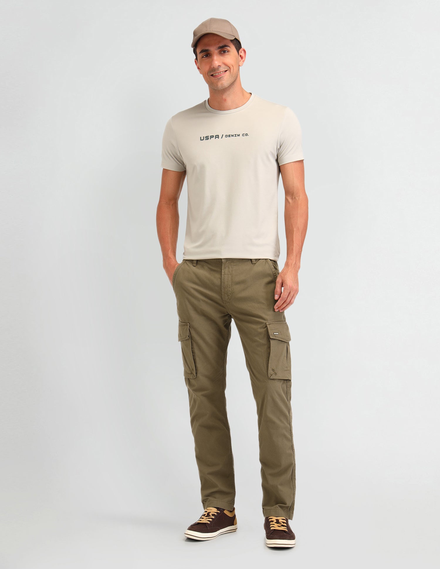 Straight Fit Textured Trousers Khaki - U.S. Polo Assn. India | Large