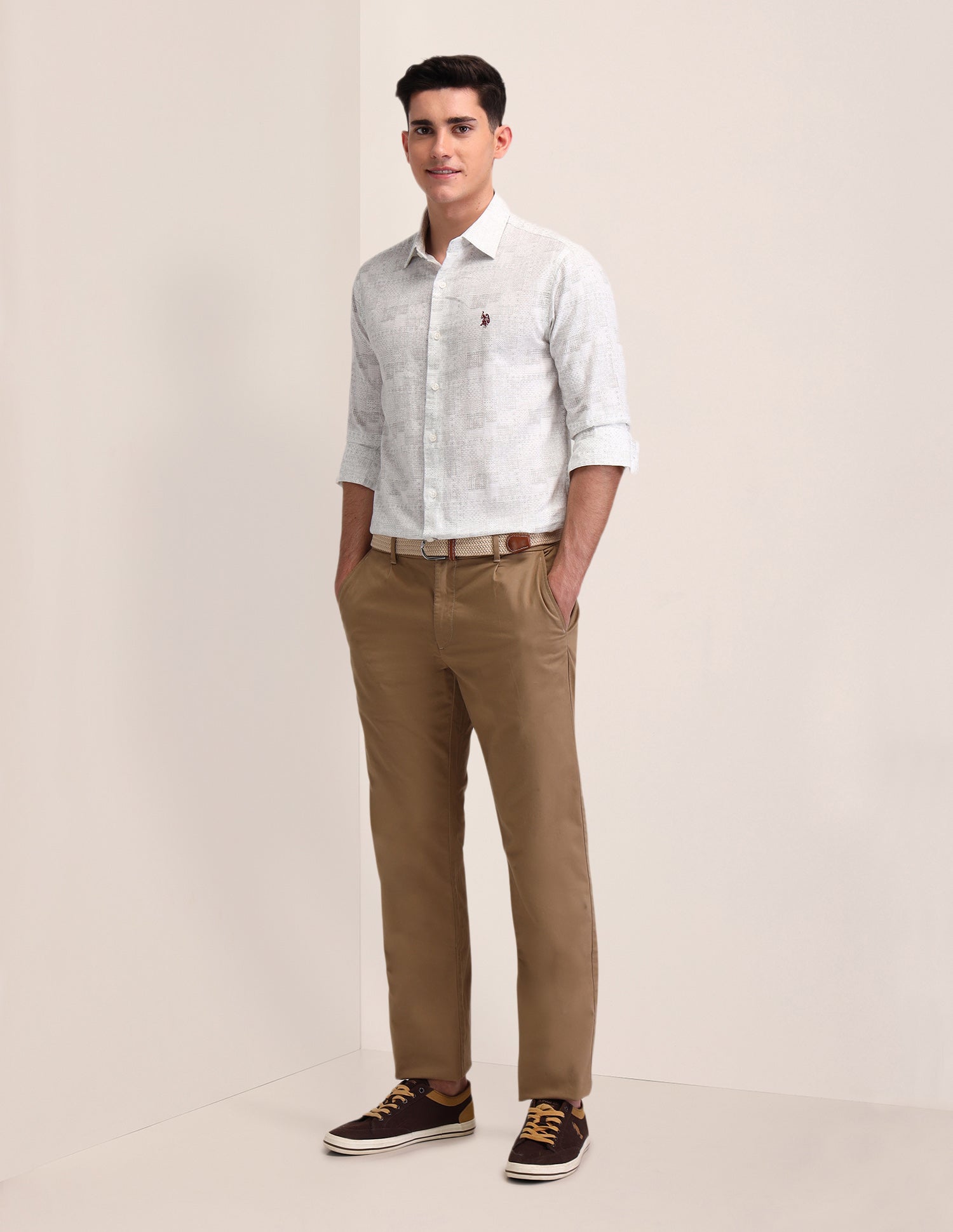 All-Over Printed Tailored Fit Shirt White - U.S. Polo Assn. India | Large