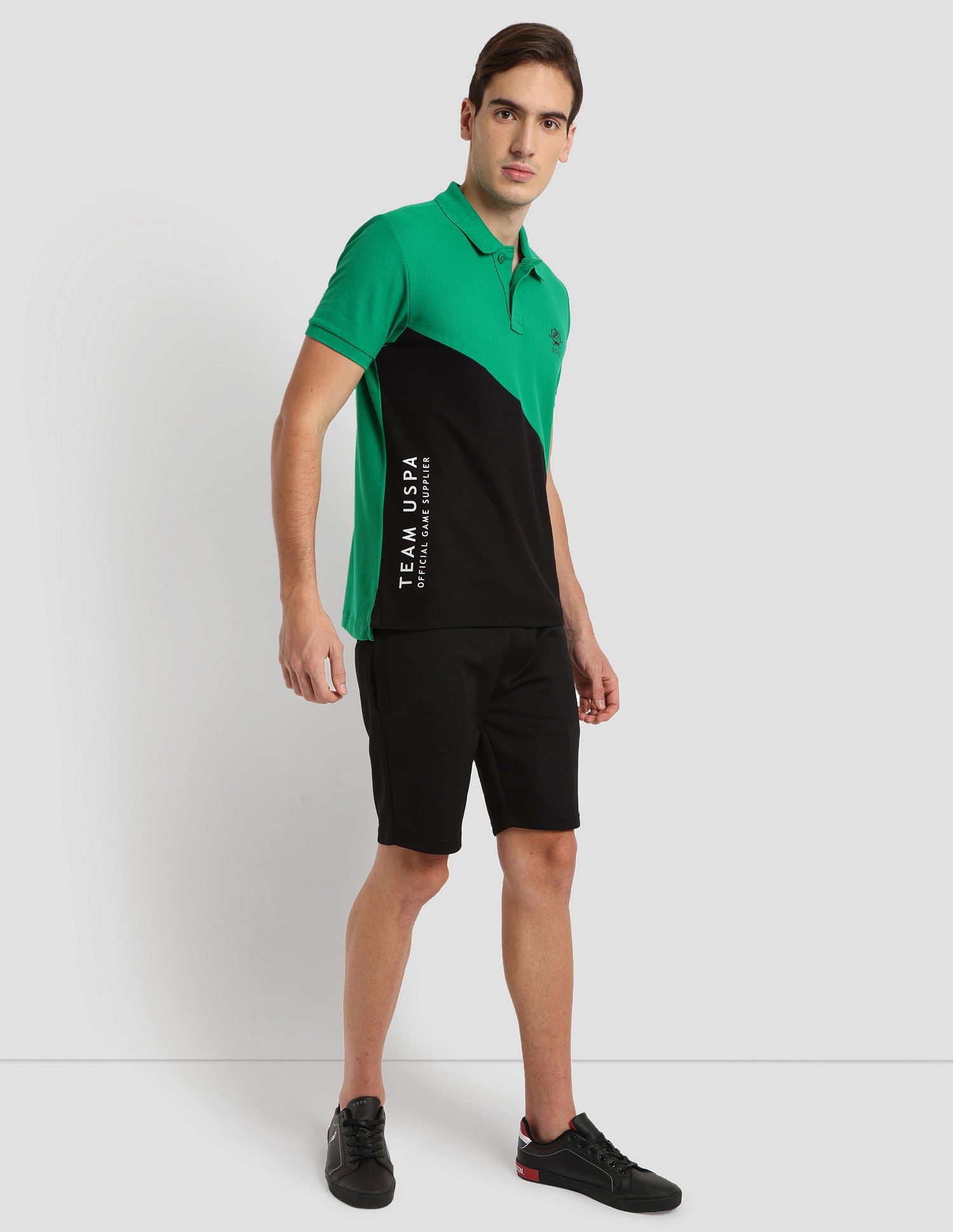 Diagonal Colour Block Active Polo Shirt Green - U.S. Polo Assn. India | Large
