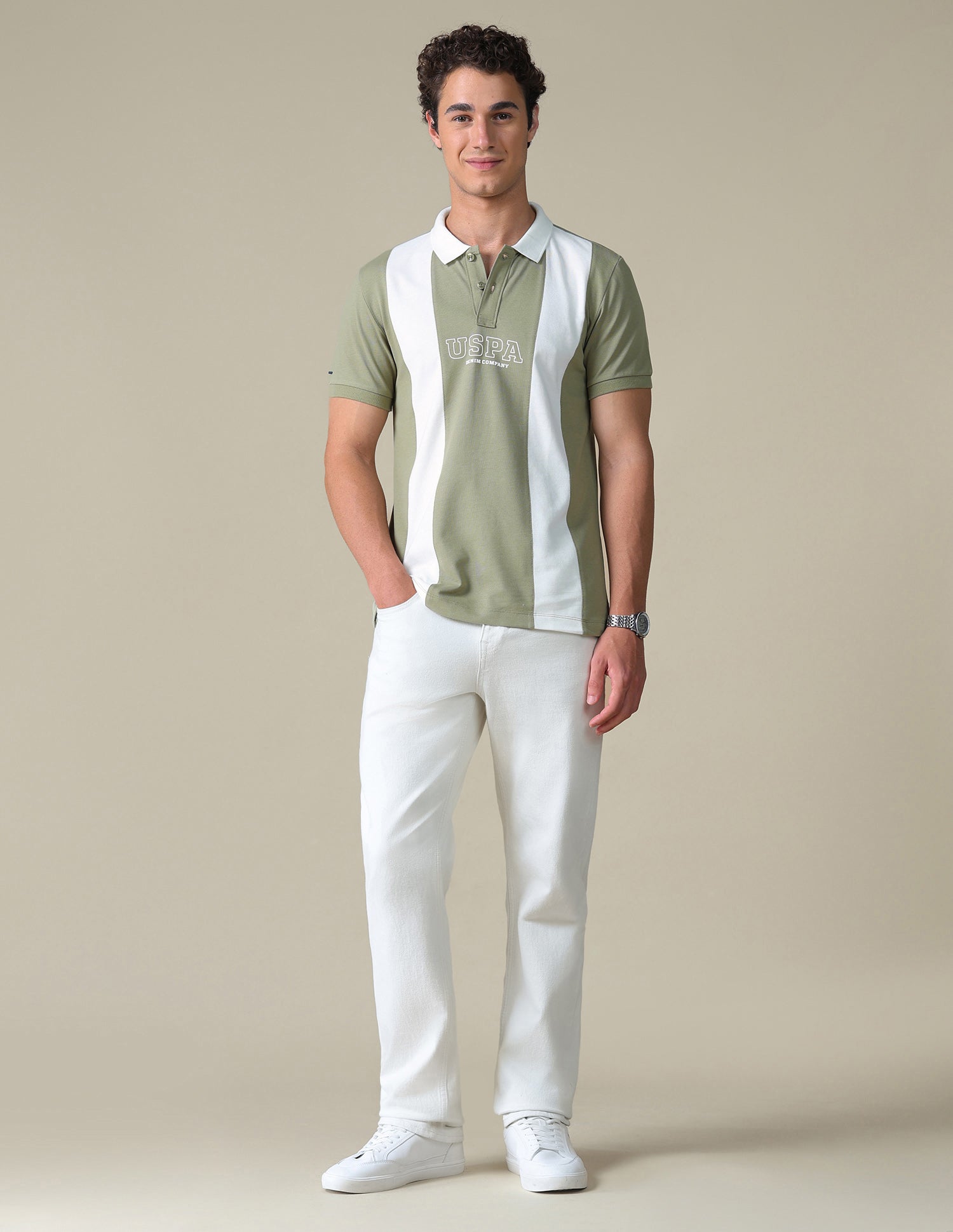 Slim Fit Colour Blocked Polo Shirt Light Green - U.S. Polo Assn. India | Large