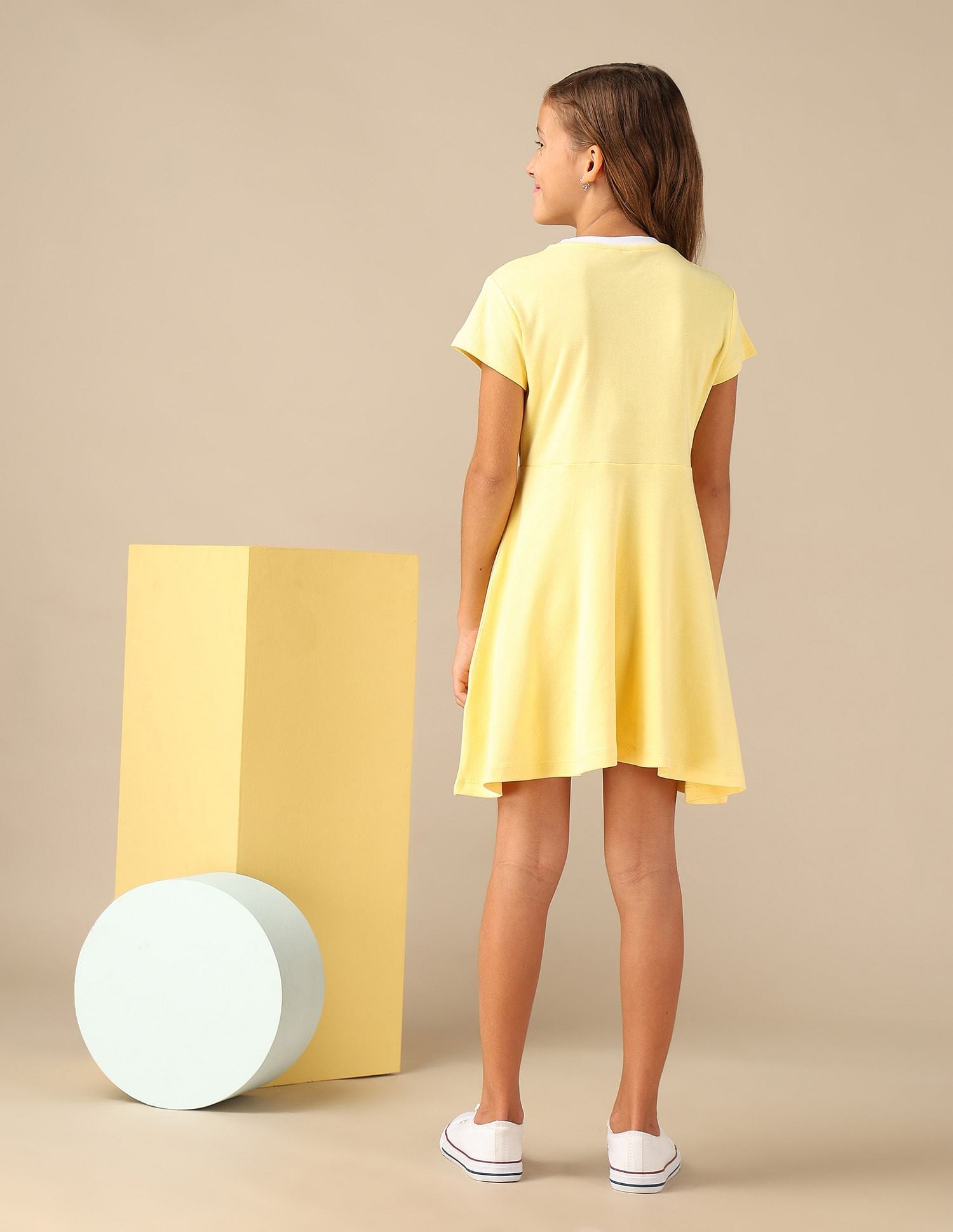 Girls Brand Printed Fit And Flare Dress Yellow - U.S. POLO ASSN. | Large