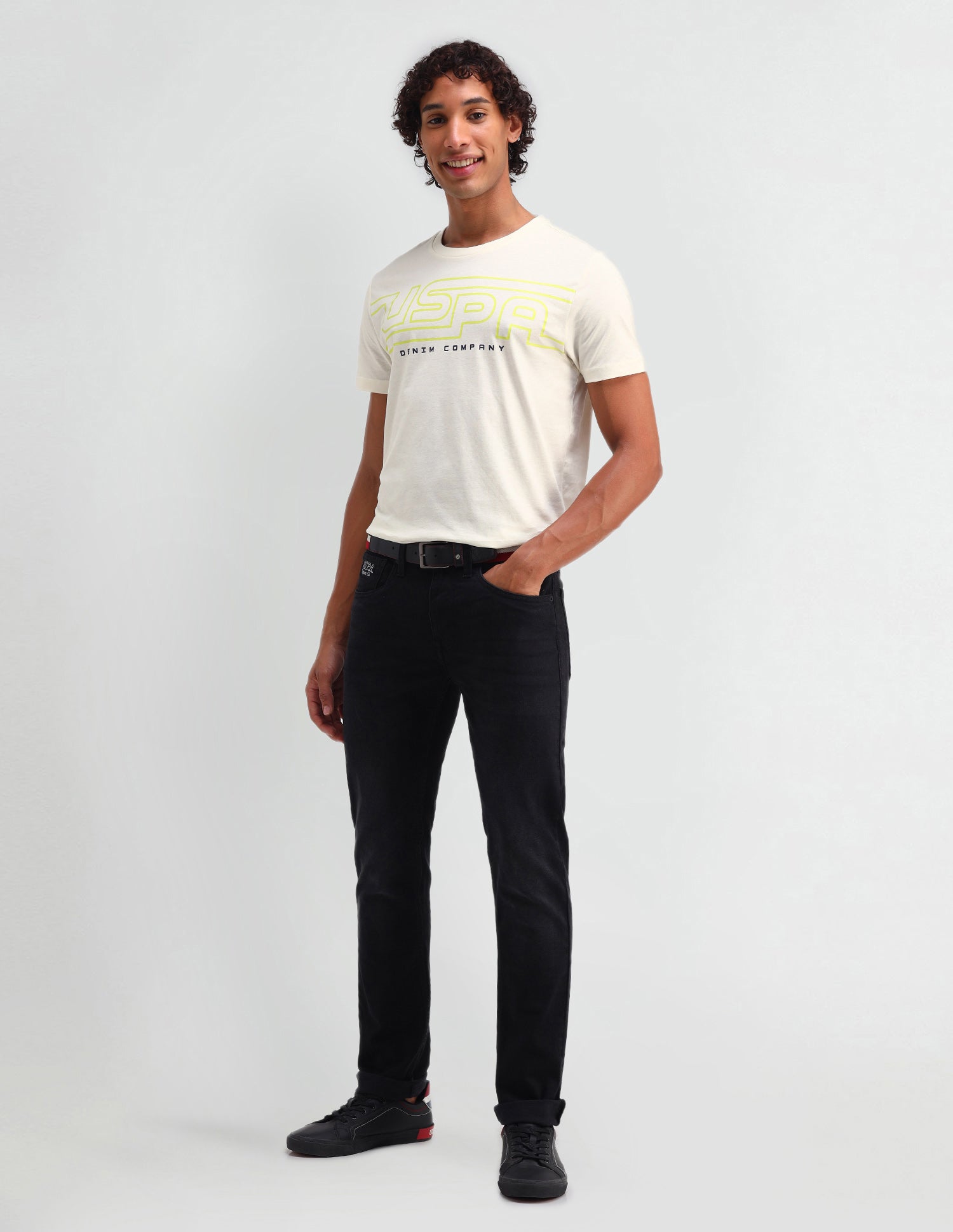 Brand Printed Muscle Fit T-Shirt Uspa Ivory - U.S. Polo Assn. India | Large