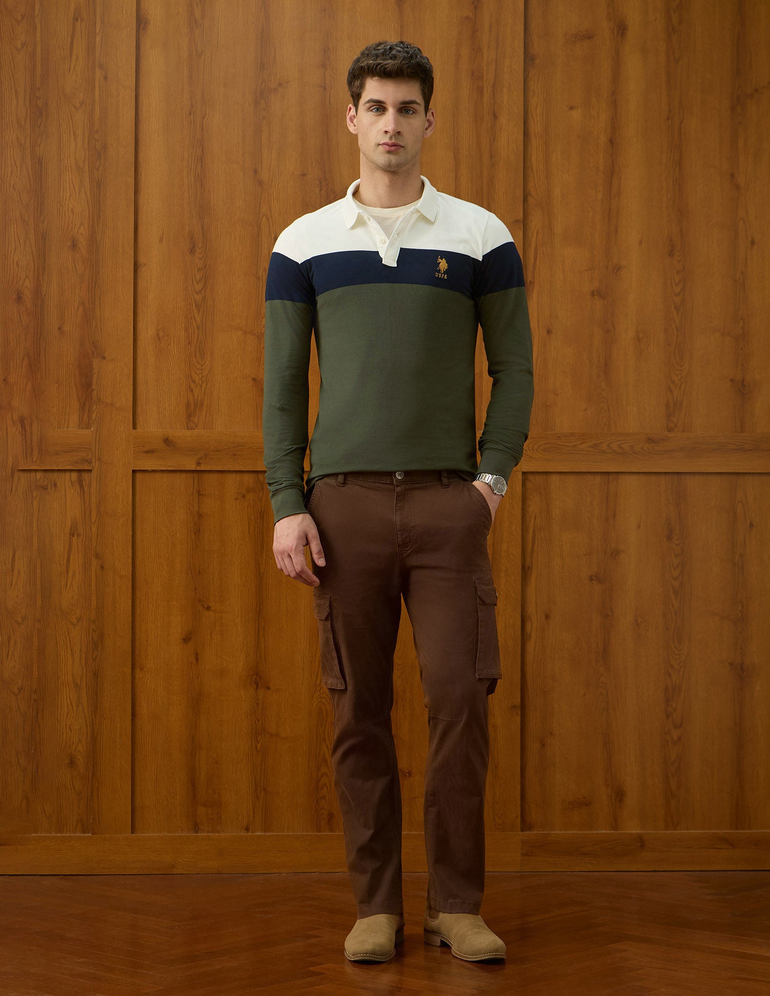 Colourblocked Equestrian Aisle Theater Polo Shirt Olive - U.S. POLO ASSN. | Large