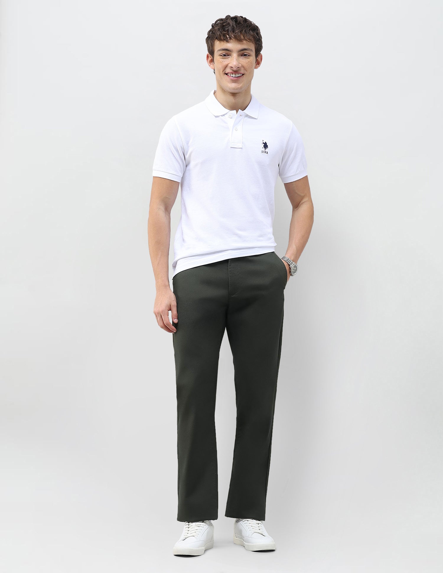 Riley Straight Fit Satin Trousers Dark Olive - U.S. Polo Assn. India | Large