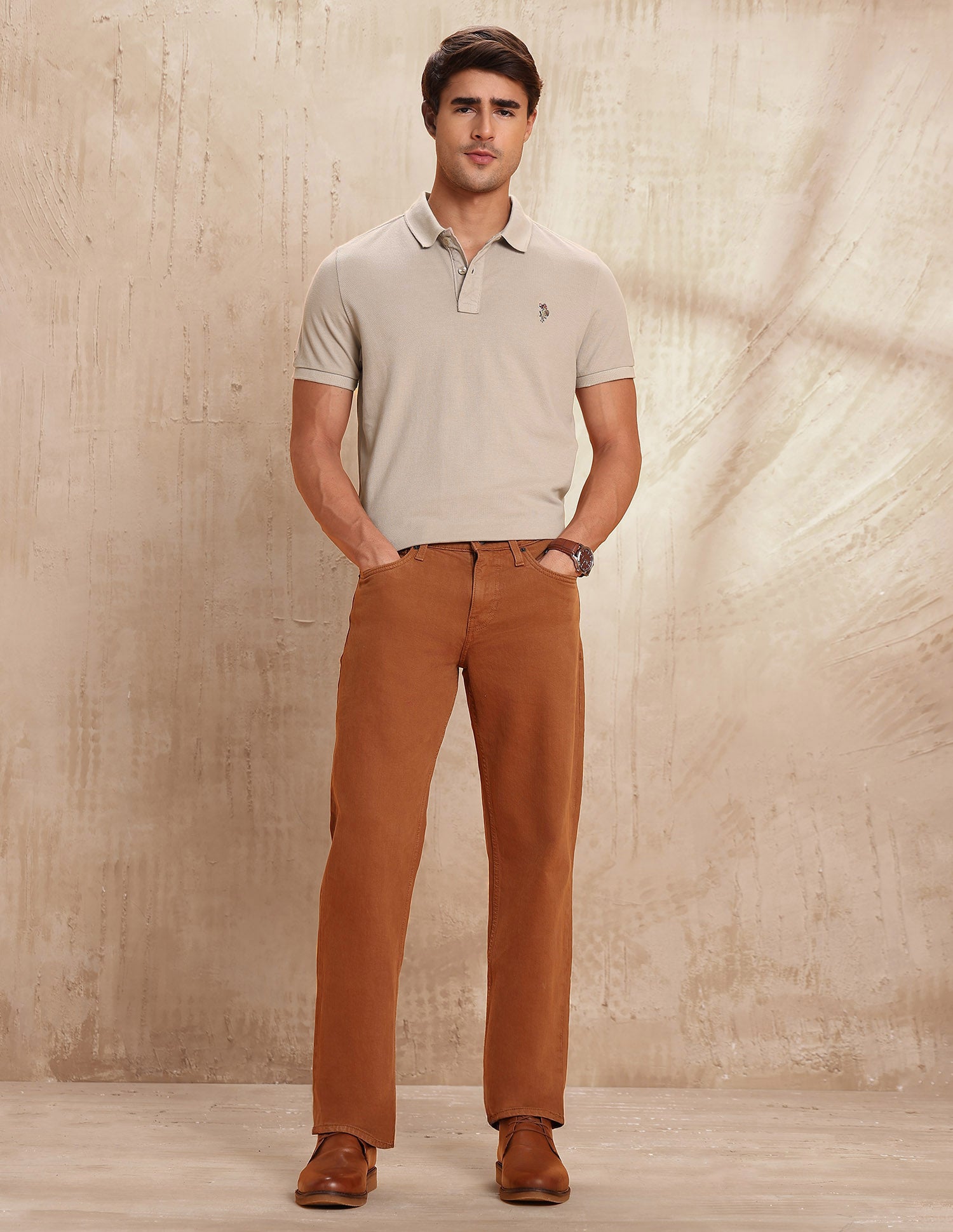 Textured Muscle Fit Polo Shirt Beige - U.S. POLO ASSN. | Large