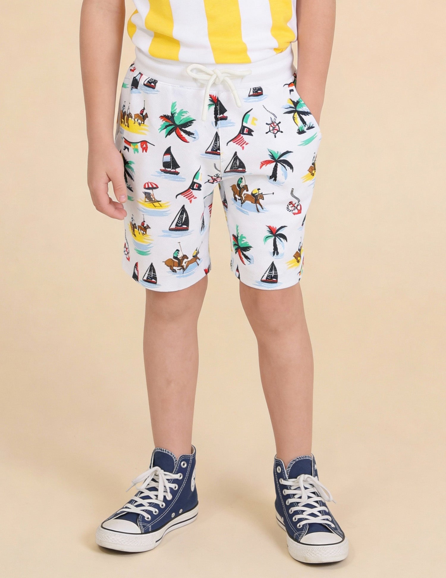 Boys Graphic Printed Knitted Shorts White - U.S. Polo Assn. India | Large