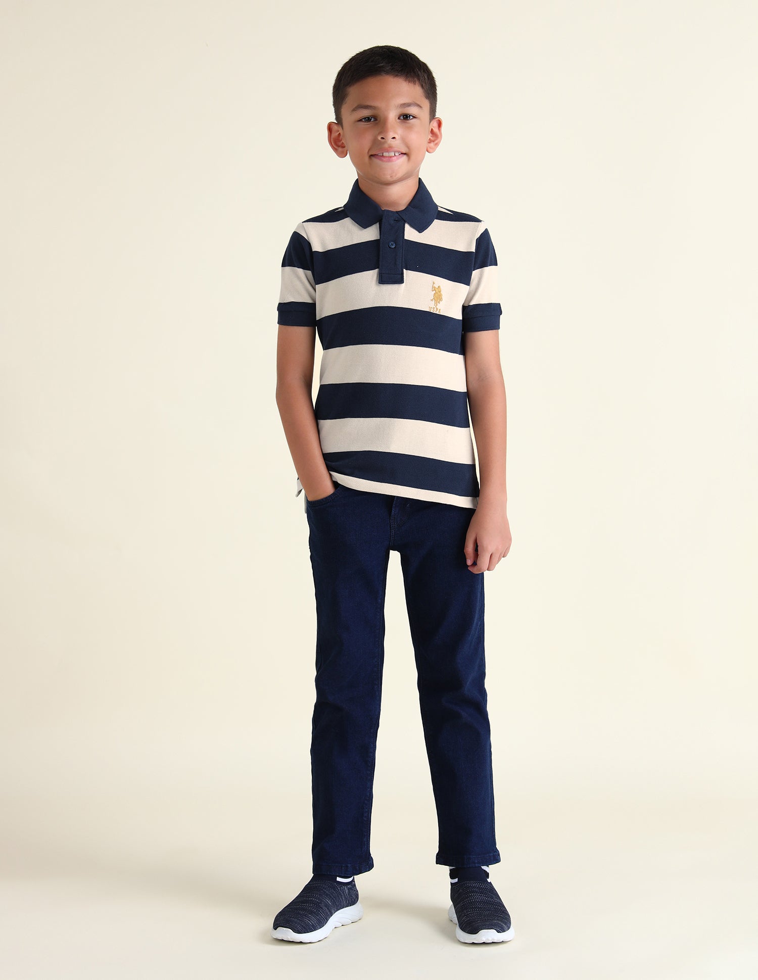 Boys Horizontal Striped Regular Fit Polo Shirts Navy - U.S. POLO ASSN. | Large
