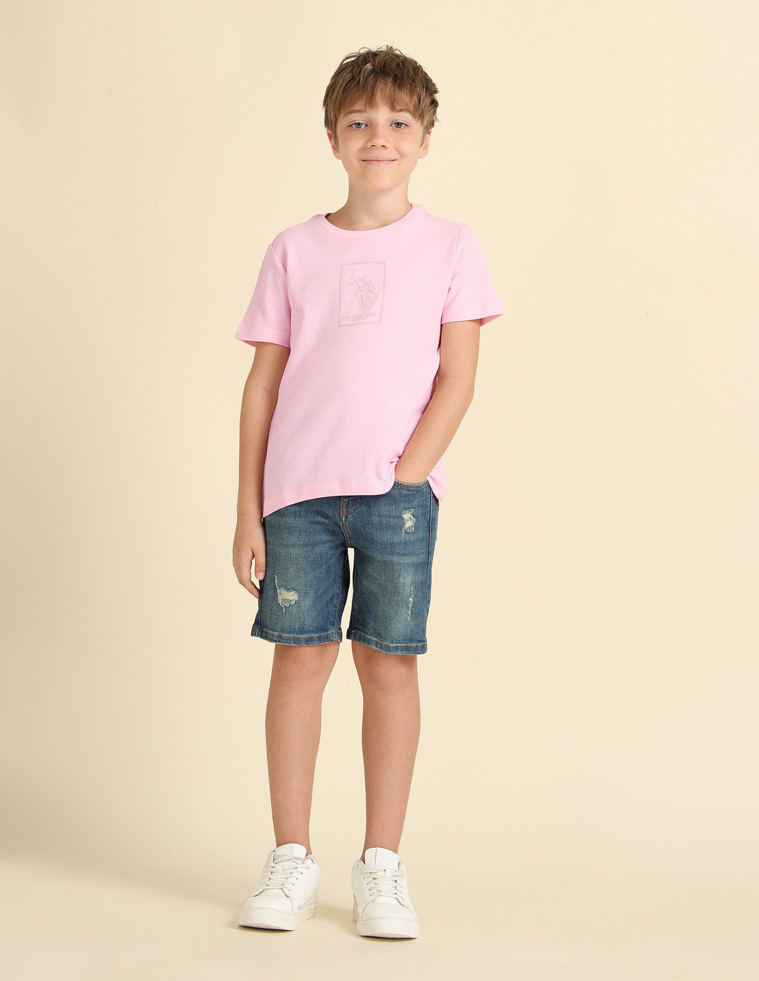 Boys Brand Embossed Regular Fit T-Shirt Light Pink - U.S. POLO ASSN. | Large