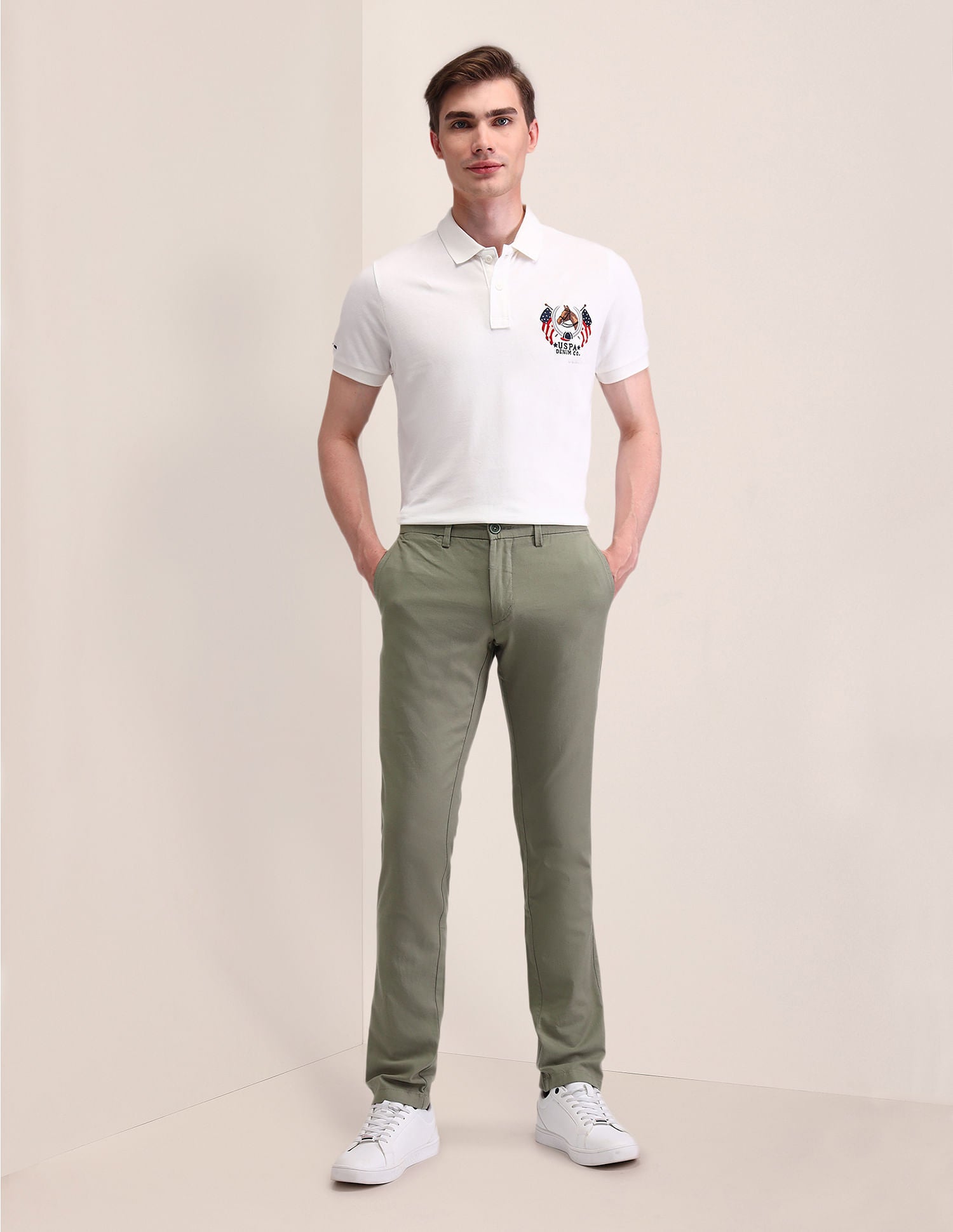 Denver Slim Fit Dobby Trousers Green - U.S. Polo Assn. India | Large