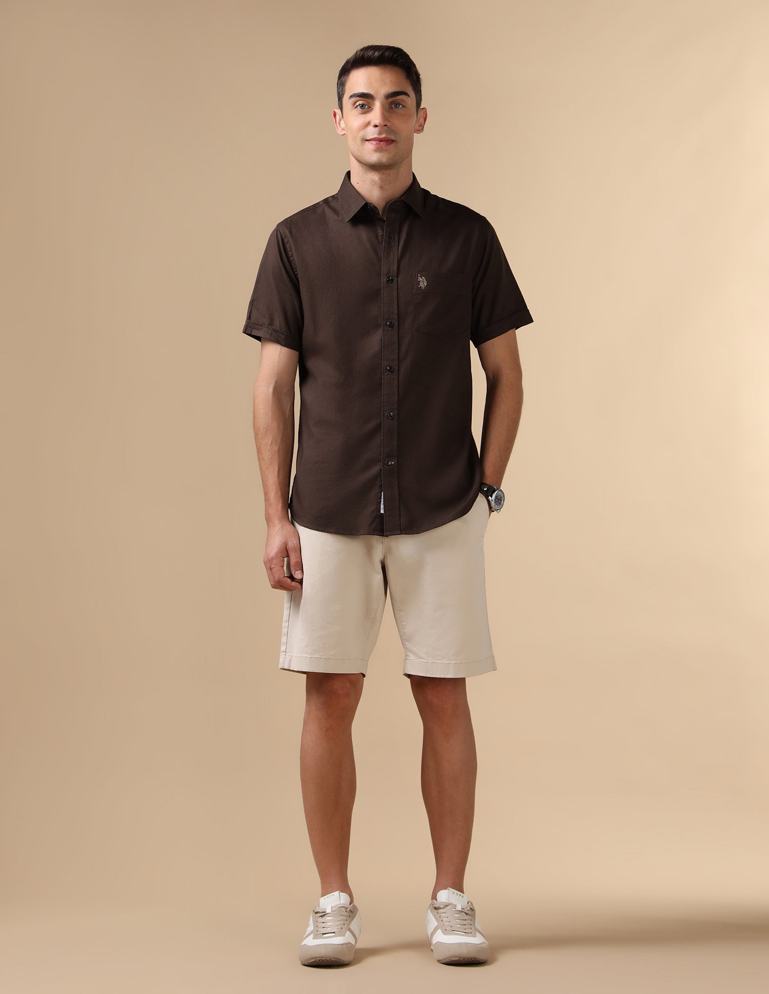 Dobby Pure Cotton Shirt Brown - U.S. POLO ASSN. | Large