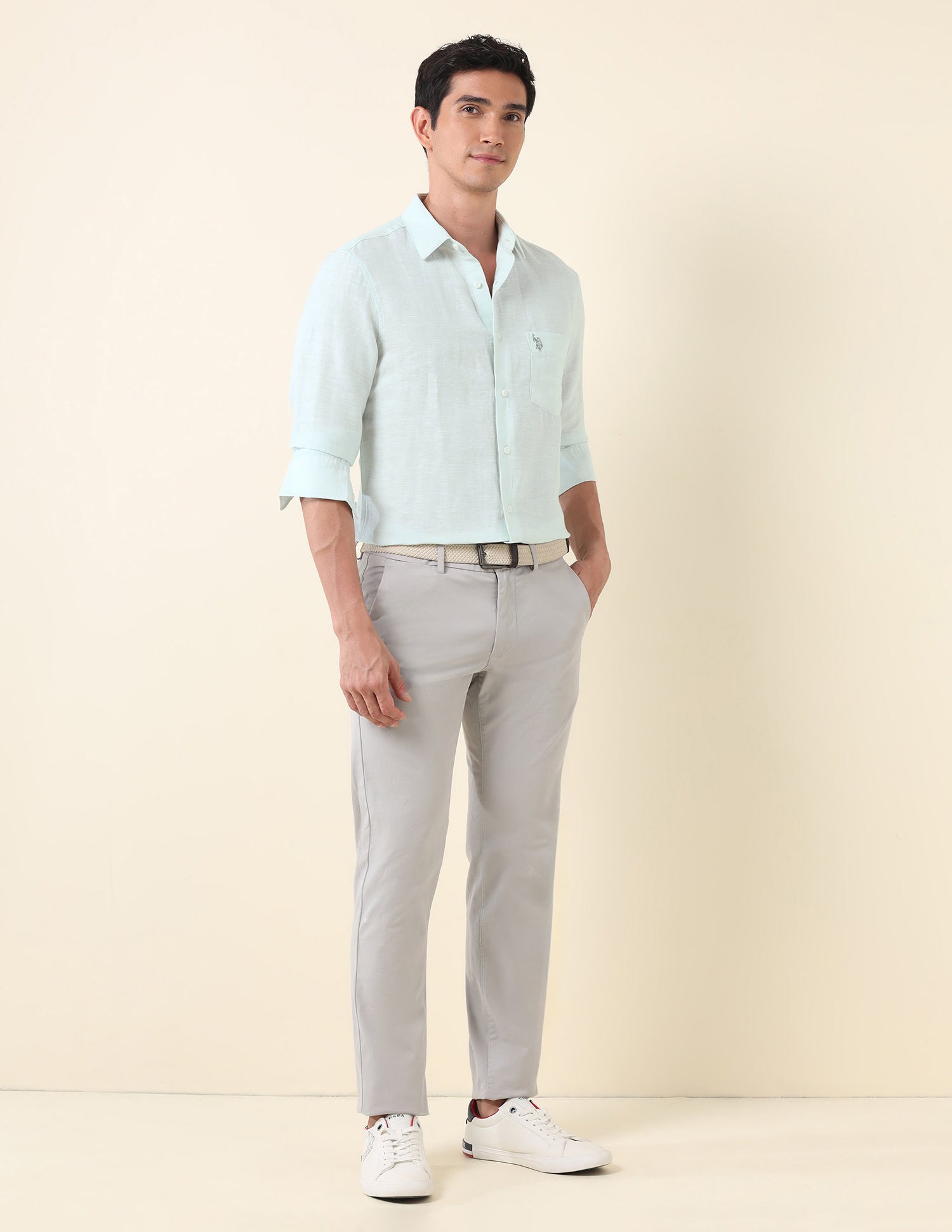 Textured Tailored Fit Shirt Light Green - U.S. Polo Assn. India | Large