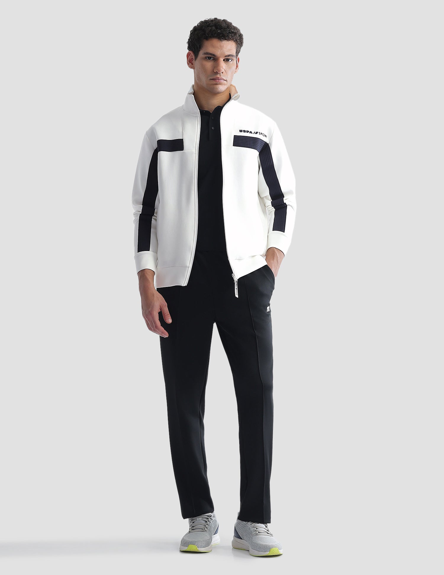 Slim Fit Zipper Active Sweatshirt Off White - U.S. Polo Assn. India | Large