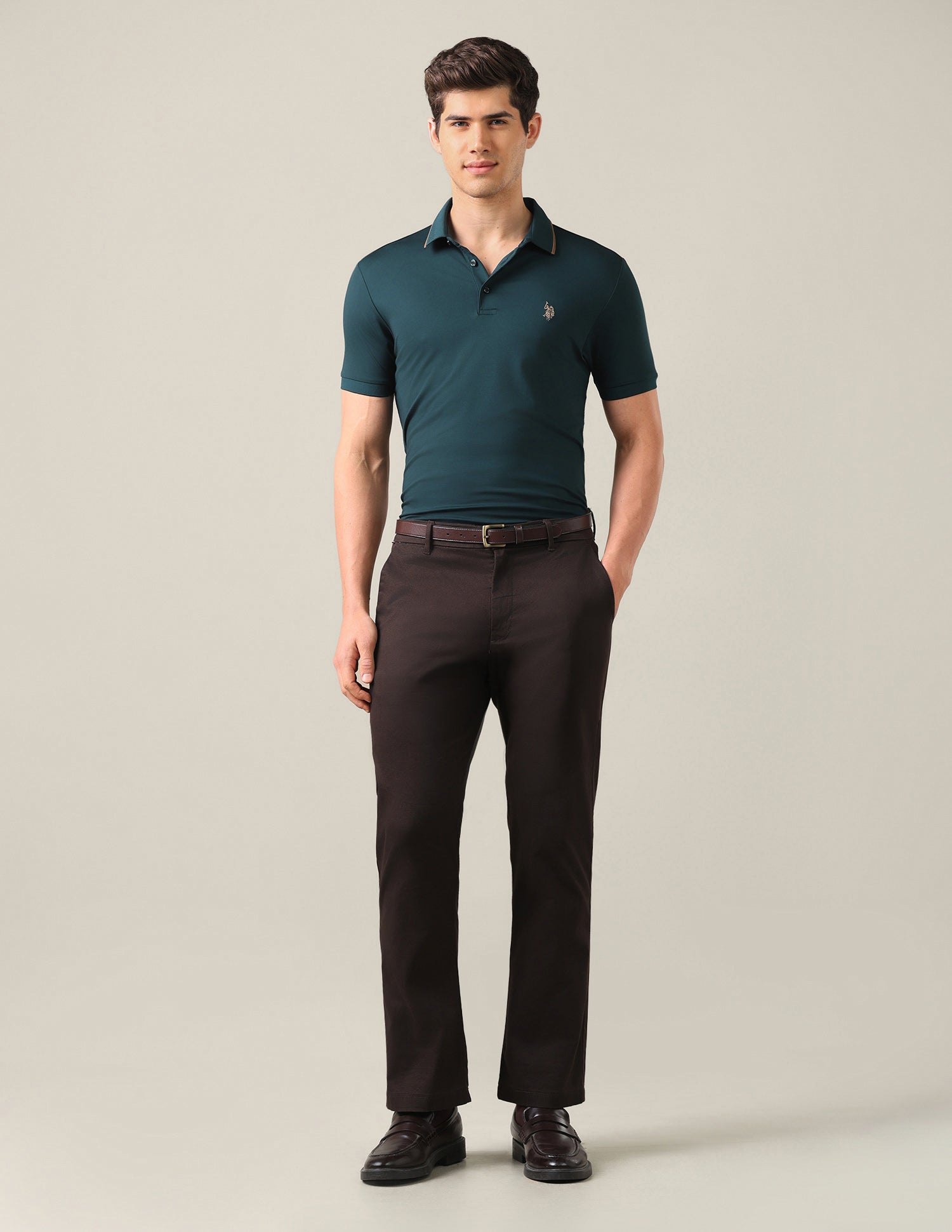 Solid Slim Fit Polo Shirt Dark Green - U.S. Polo Assn. India | Large