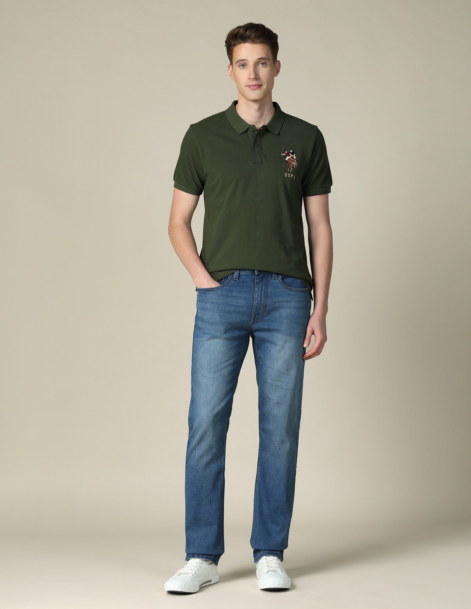 Solid Regular Fit Polo Shirt Dark Olive - U.S. POLO ASSN. | Large