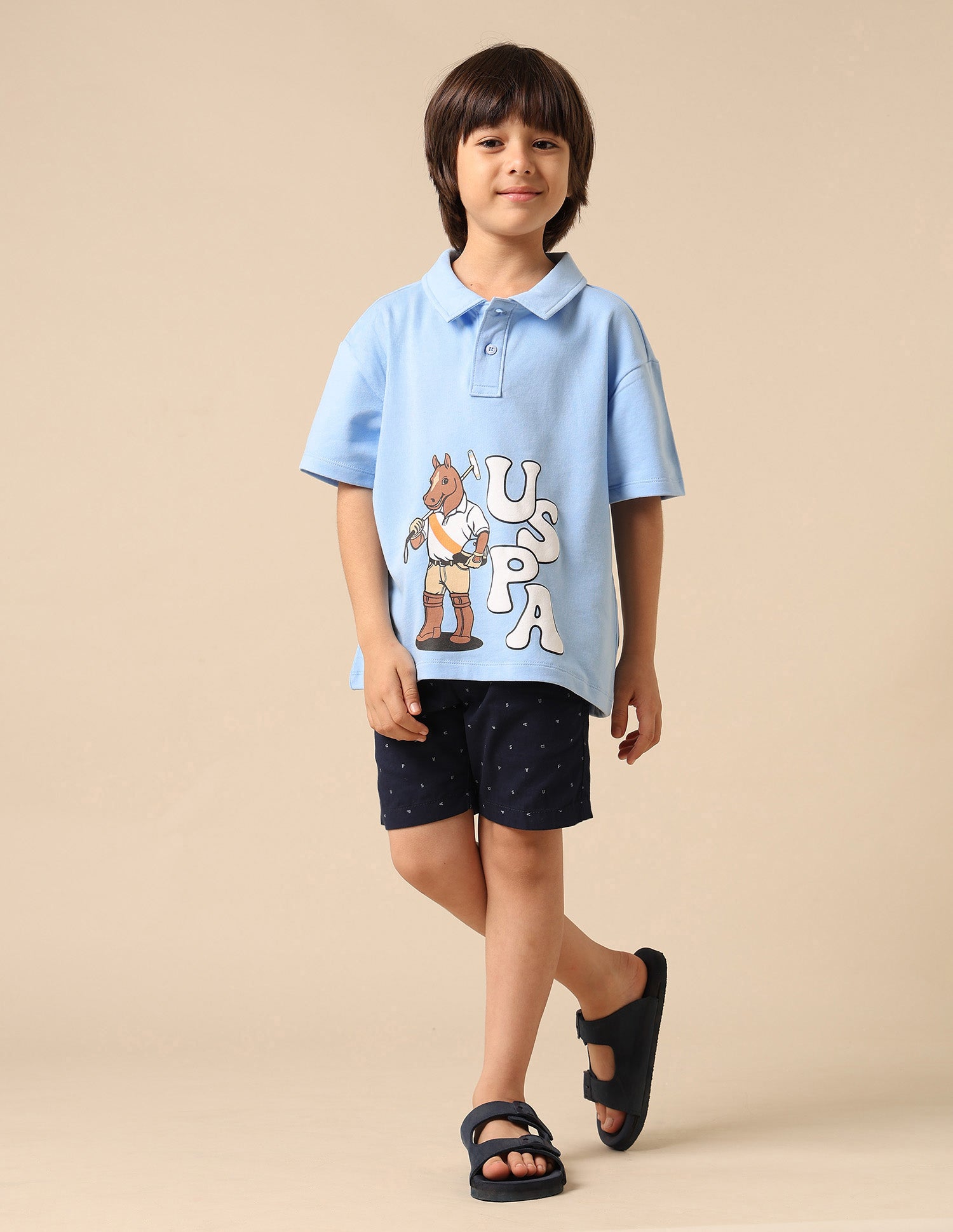 Boys Graphic Printed Boxy Fit Polo Shirt Light Blue - U.S. POLO ASSN. | Large