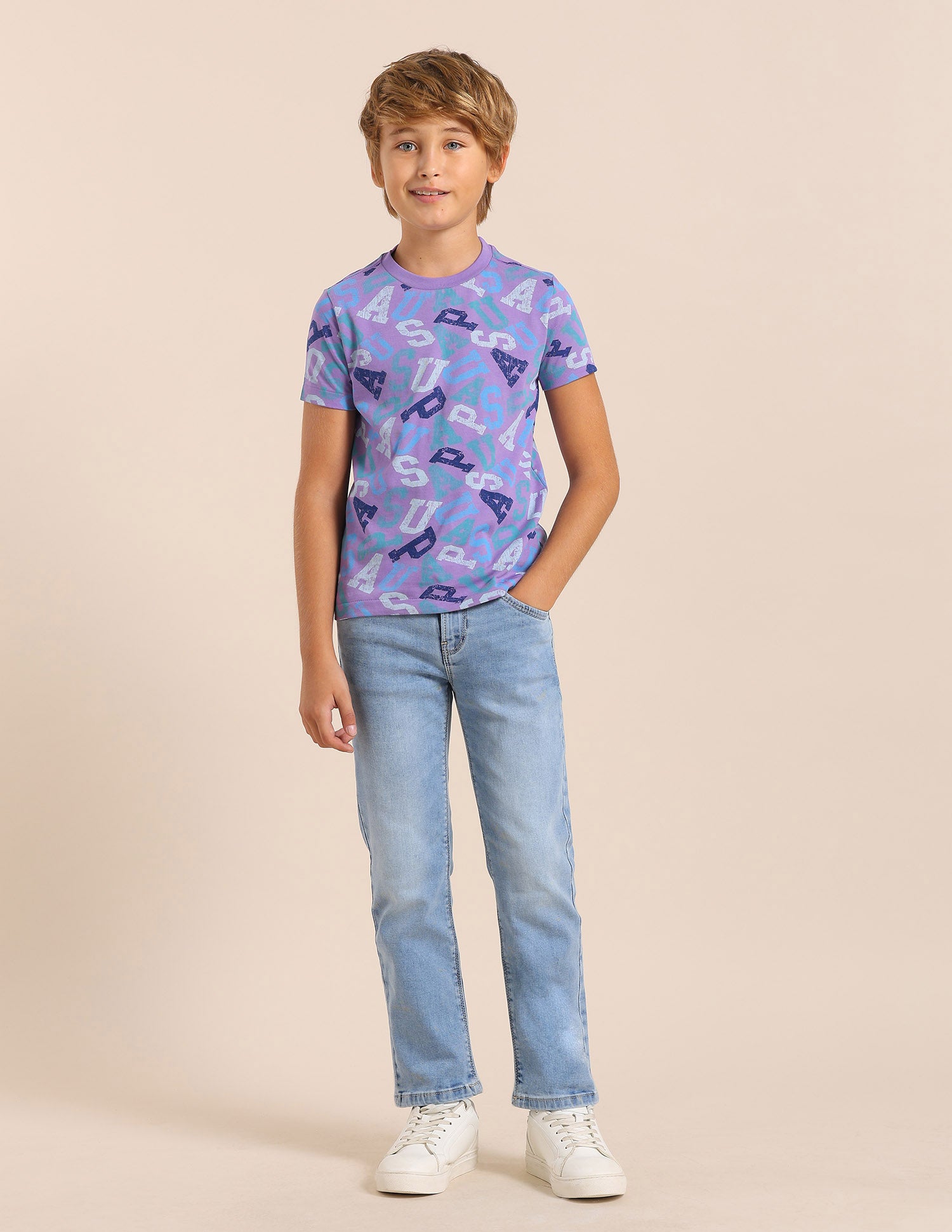 Boys Brand Printed Regular Fit T-Shirt Light Purple - U.S. POLO ASSN. | Large