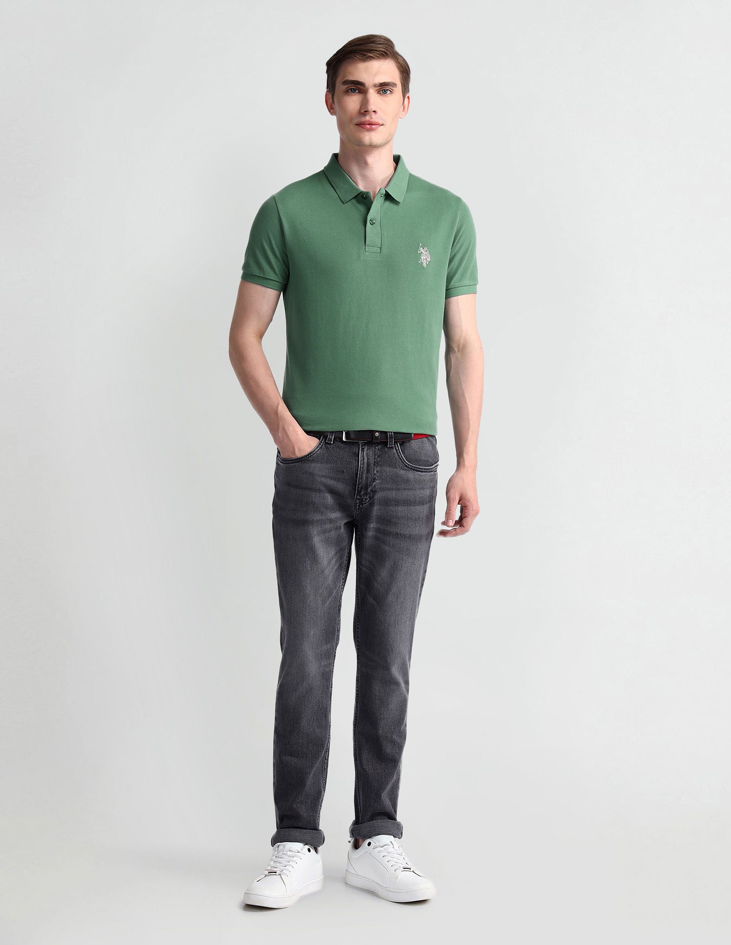 Muscle Fit Solid Polo Shirt Green - U.S. Polo Assn. India | Large