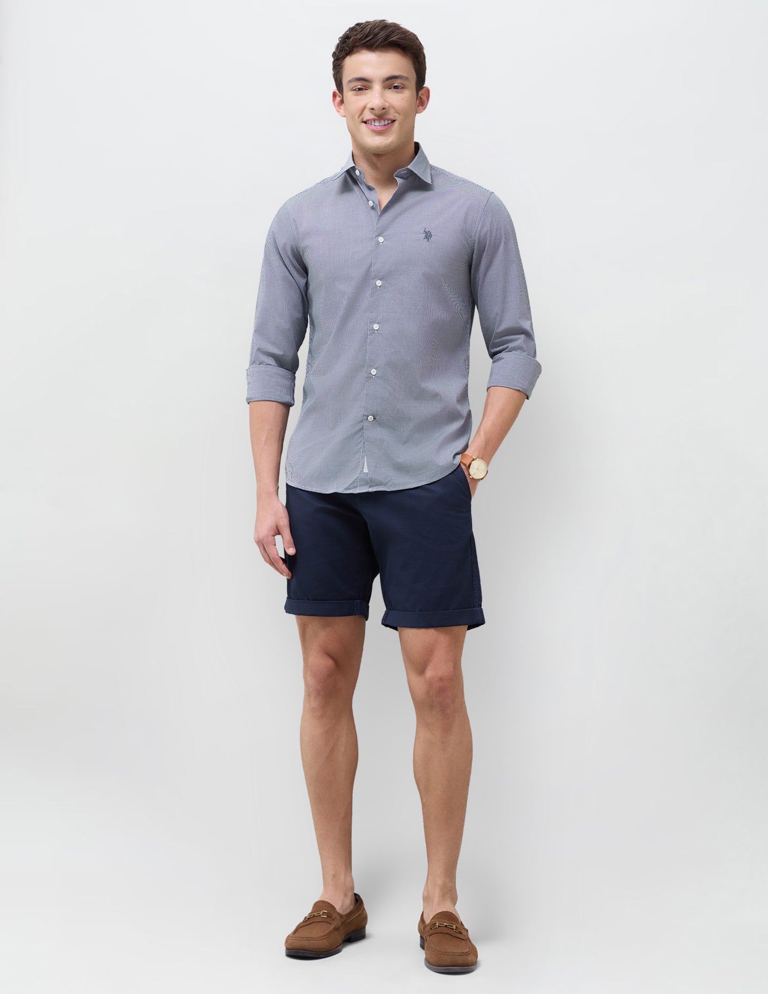 Poplin Micro Checked Shirt Navy - U.S. Polo Assn. India | Large