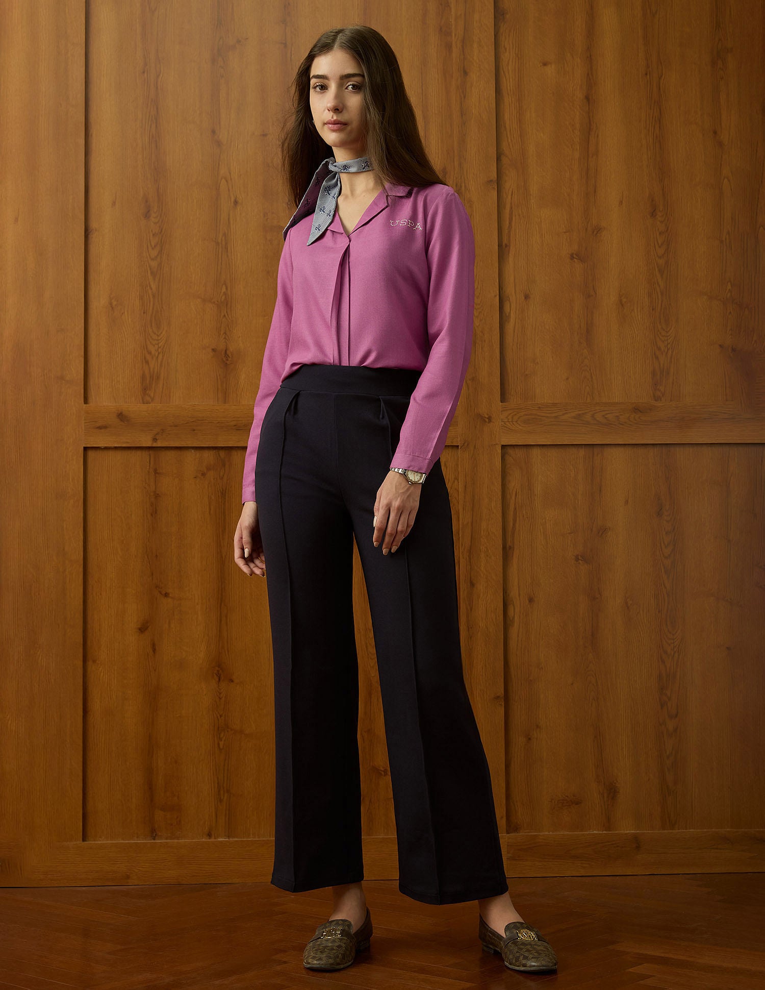 Notched Lapel Pleated Shirt Light Blue - U.S. POLO ASSN. | Large