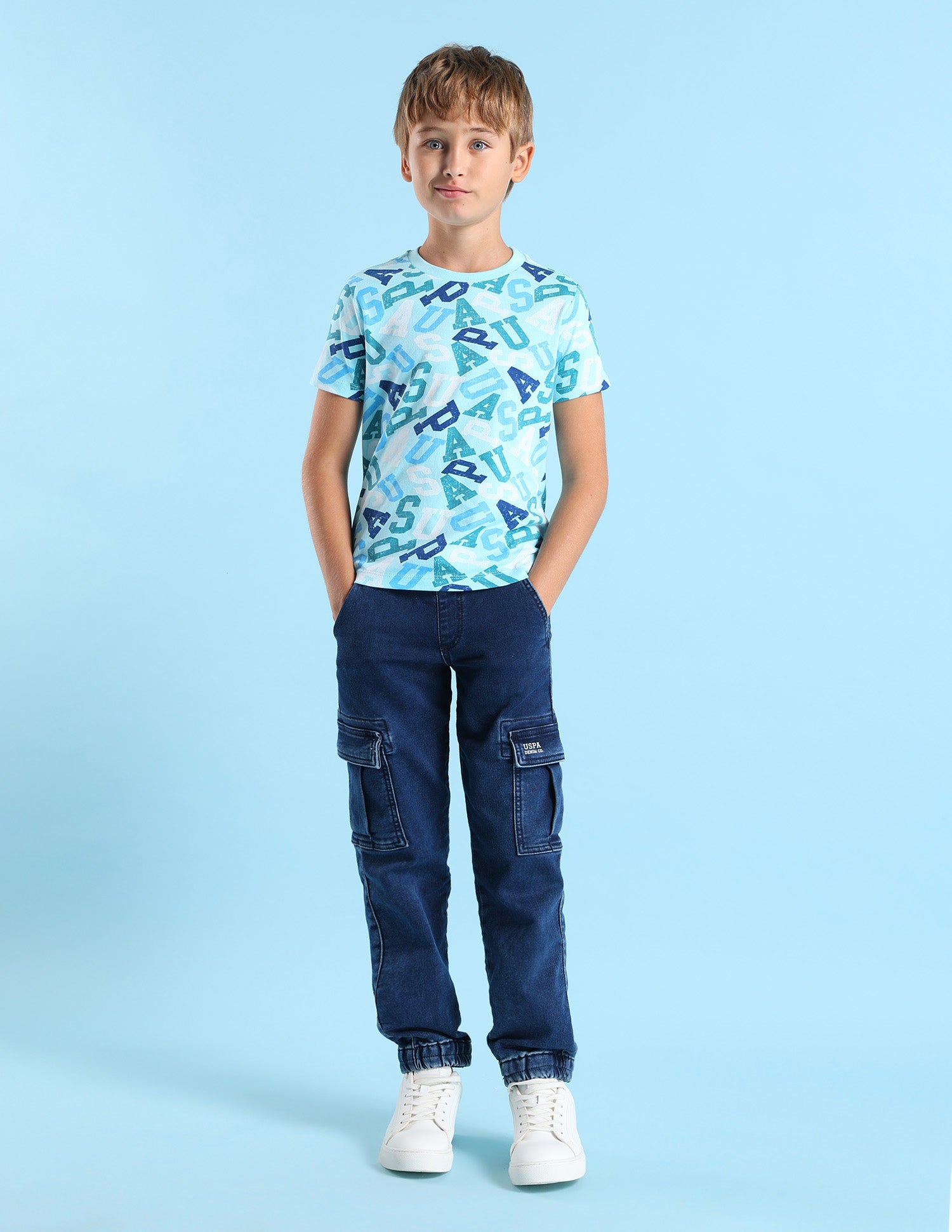 Boys Brand Printed Regular Fit T-Shirt Light Blue - U.S. POLO ASSN. | Large