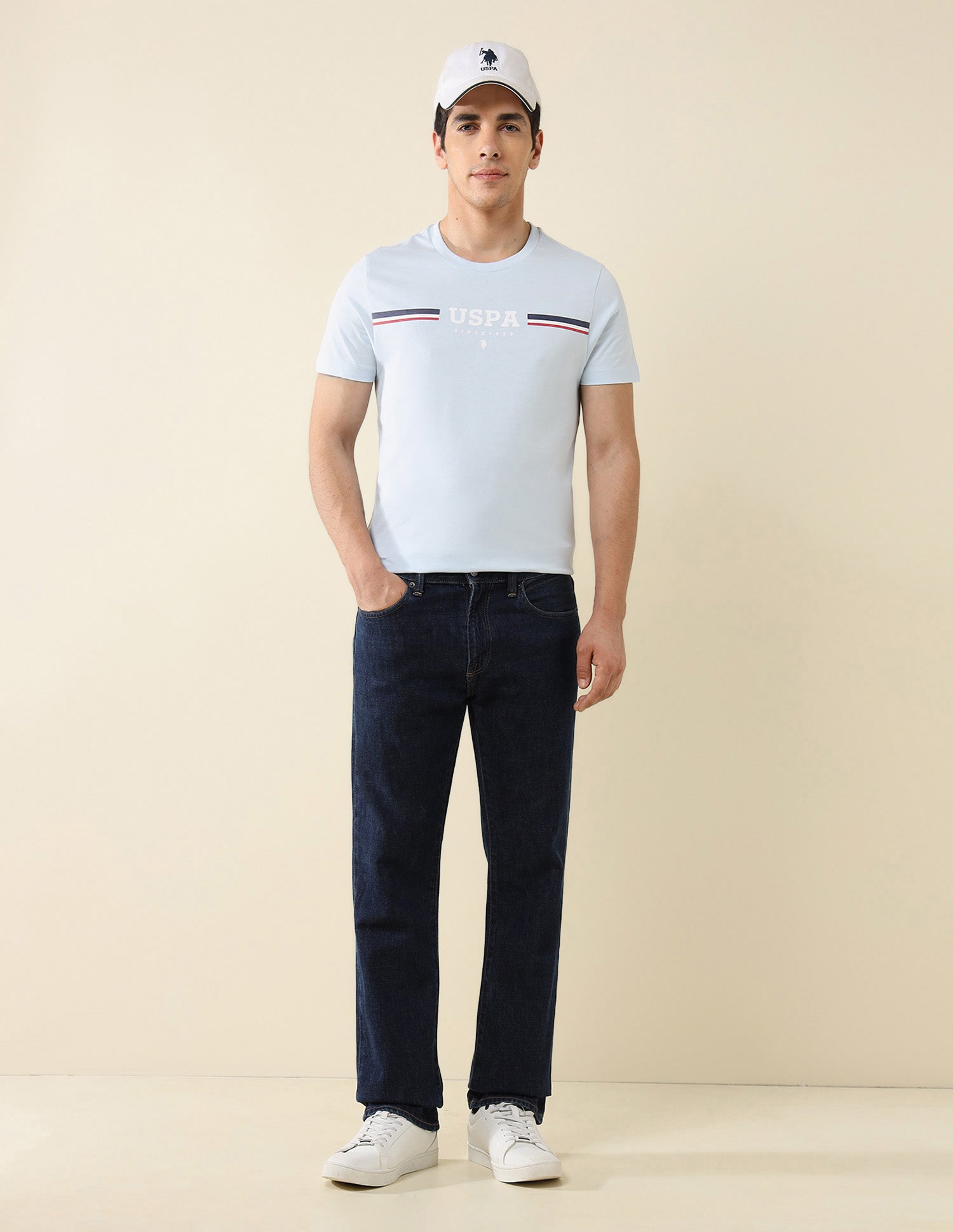 Brand Printed Pure Cotton T-Shirt Light Blue - U.S. POLO ASSN. | Large