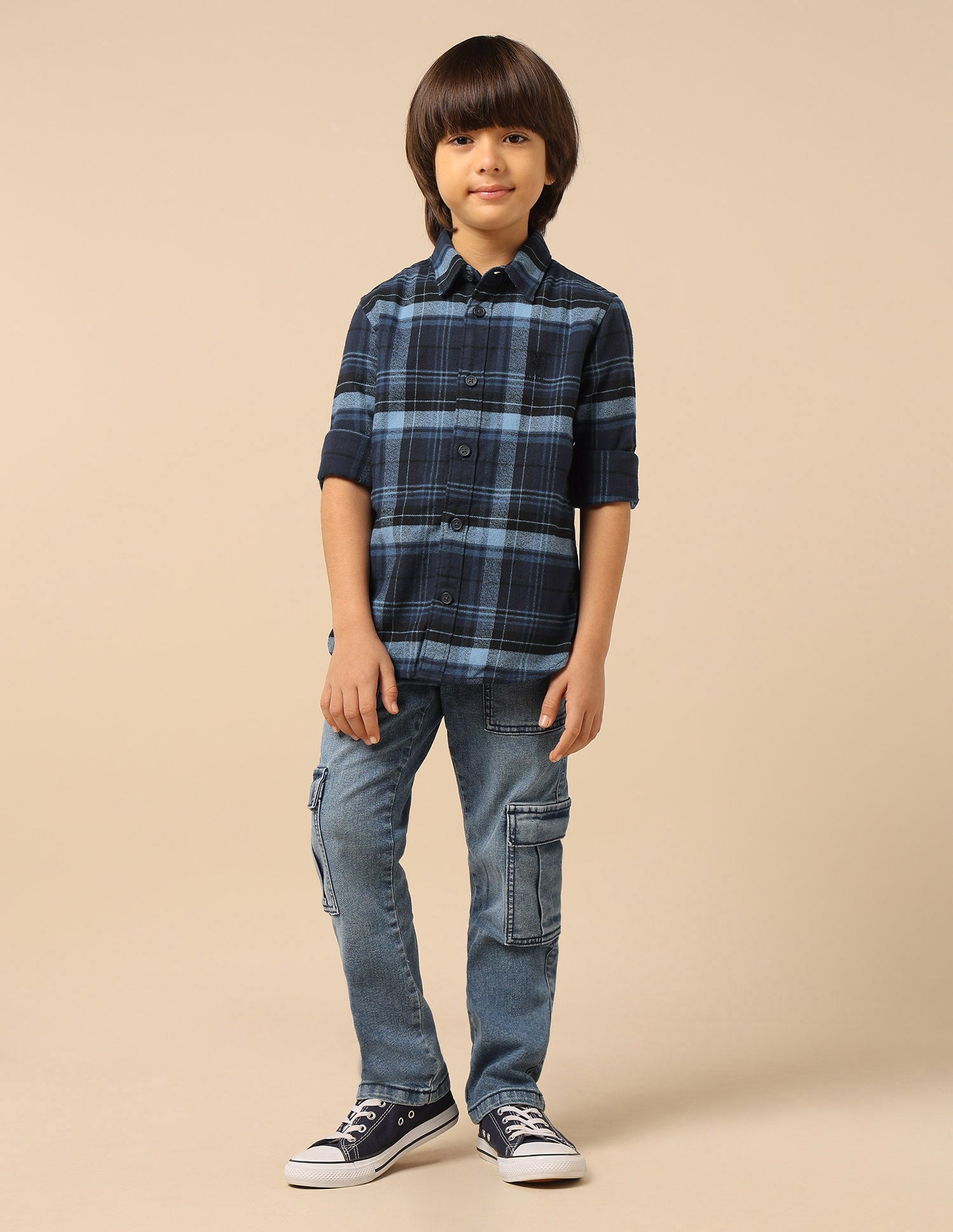 Boys Plaid Checked Regular Fit Shirt Navy - U.S. POLO ASSN. | Large