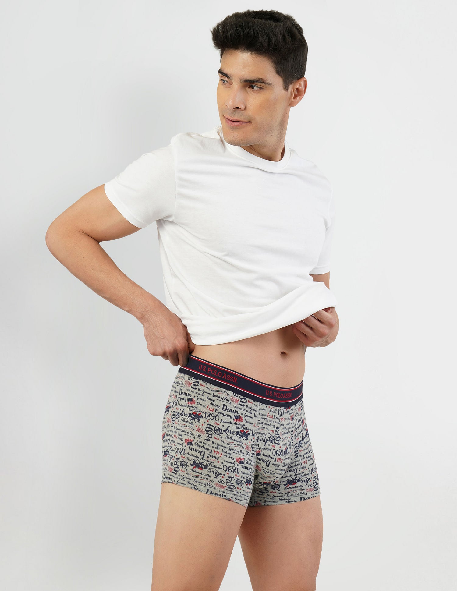 All Over Print Cotton Spandex I616 Trunks - Pack Of 2 Grey and Blue - U.S. POLO ASSN. | Large