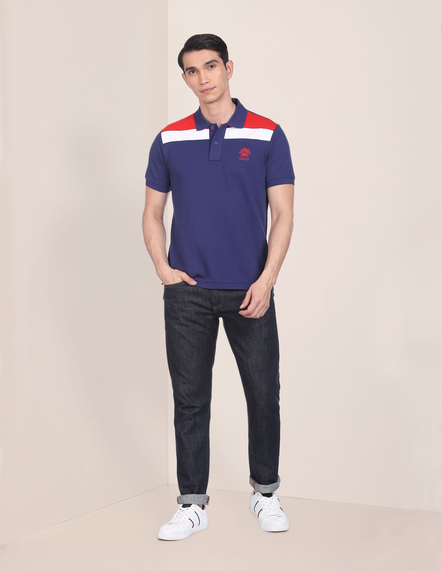 Logo Embroidered Colour Block Polo Shirt Navy - U.S. Polo Assn. India | Large