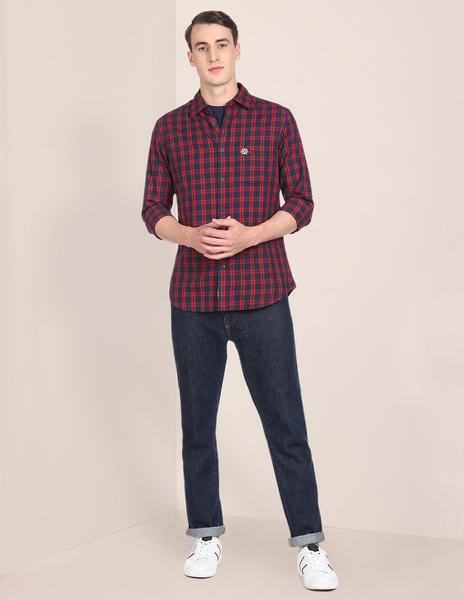 Tailored Fit Tartan Check Casual Shirt Navy - U.S. Polo Assn. India | Large