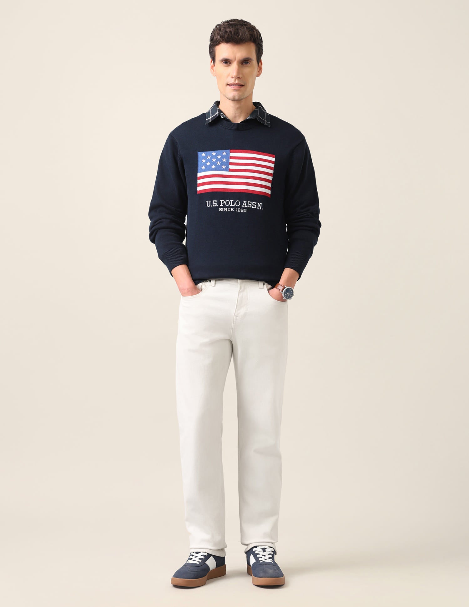 Graphic Printed Regular Fit Sweater Navy - U.S. Polo Assn. India | Large