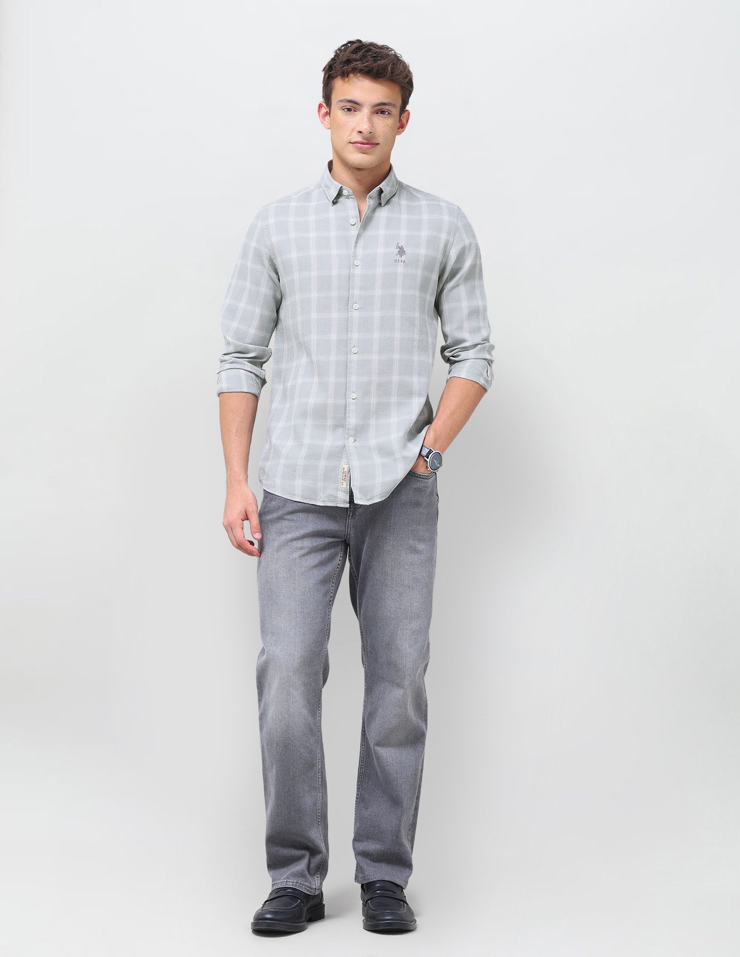 Grid Tattersall Checked Regular Fit Shirt Grey - U.S. Polo Assn. India | Large