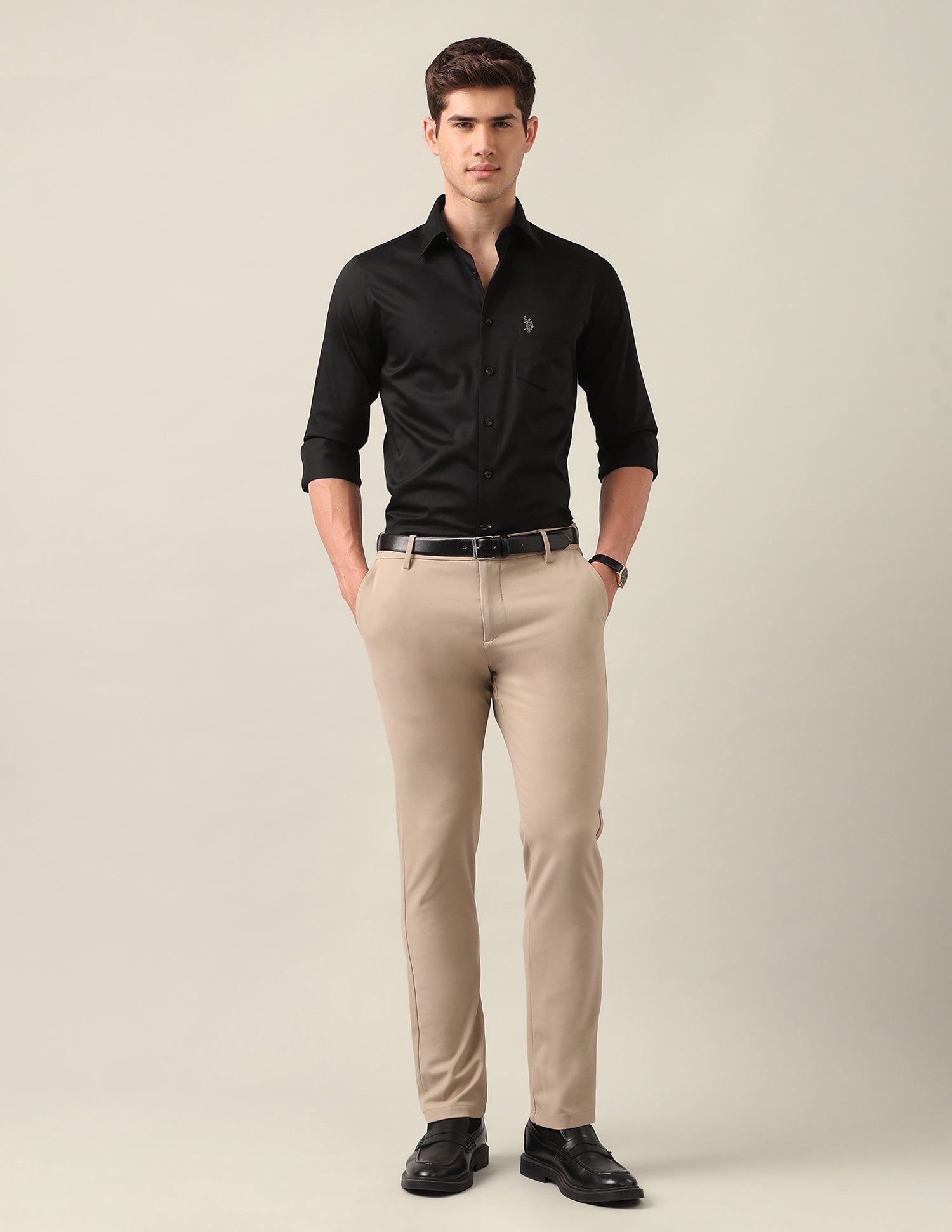 Satin Tailored Fit Shirt Black - U.S. Polo Assn. India | Large