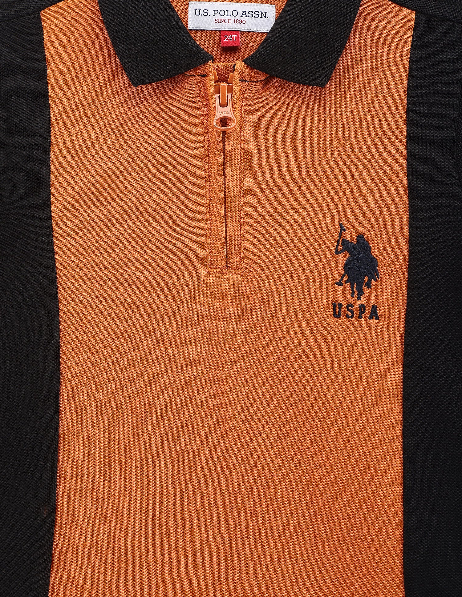 Boys Zipper Colour Block Polo Shirt Black and Orange - U.S. POLO ASSN. | Large