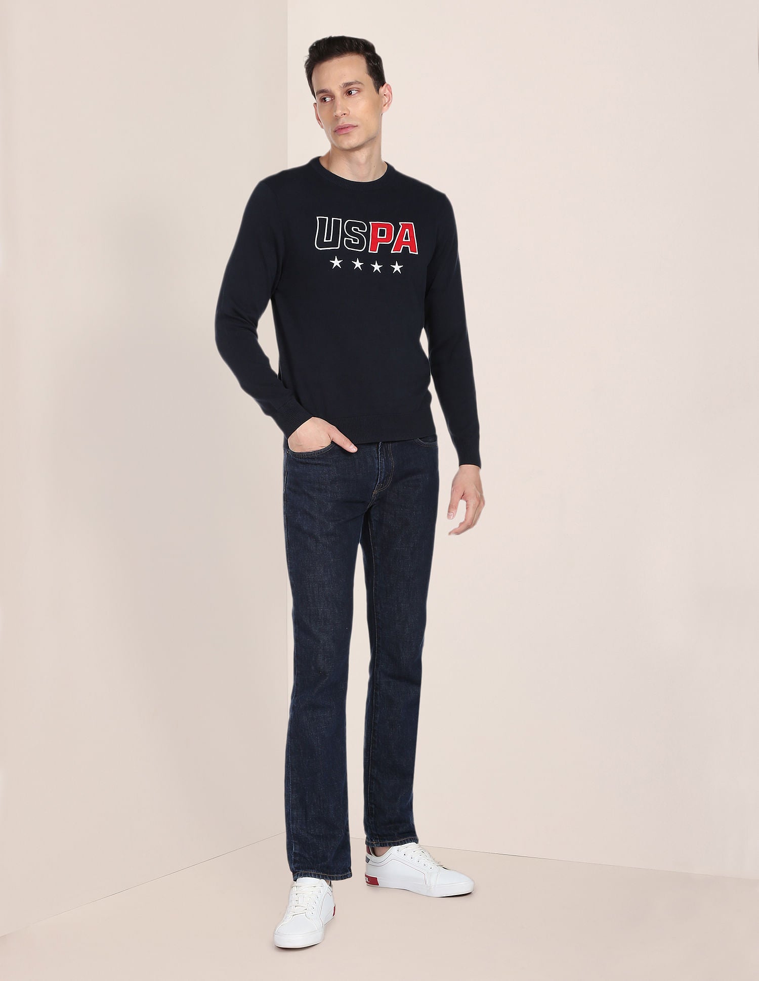 Crew Neck Appliqued Sweater Navy - U.S. Polo Assn. India | Large