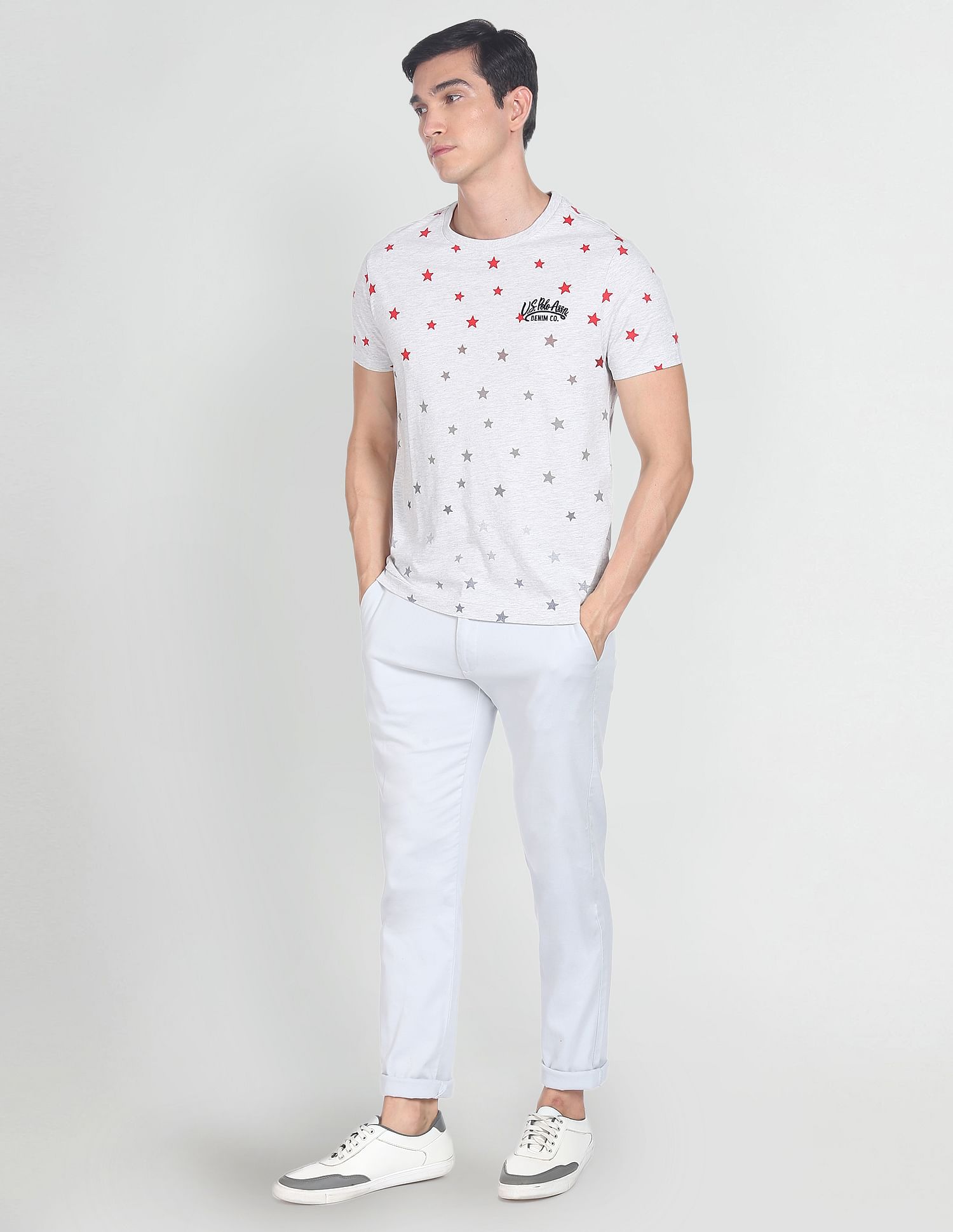 Star Print Heathered T-Shirt Light Grey - U.S. Polo Assn. India | Large