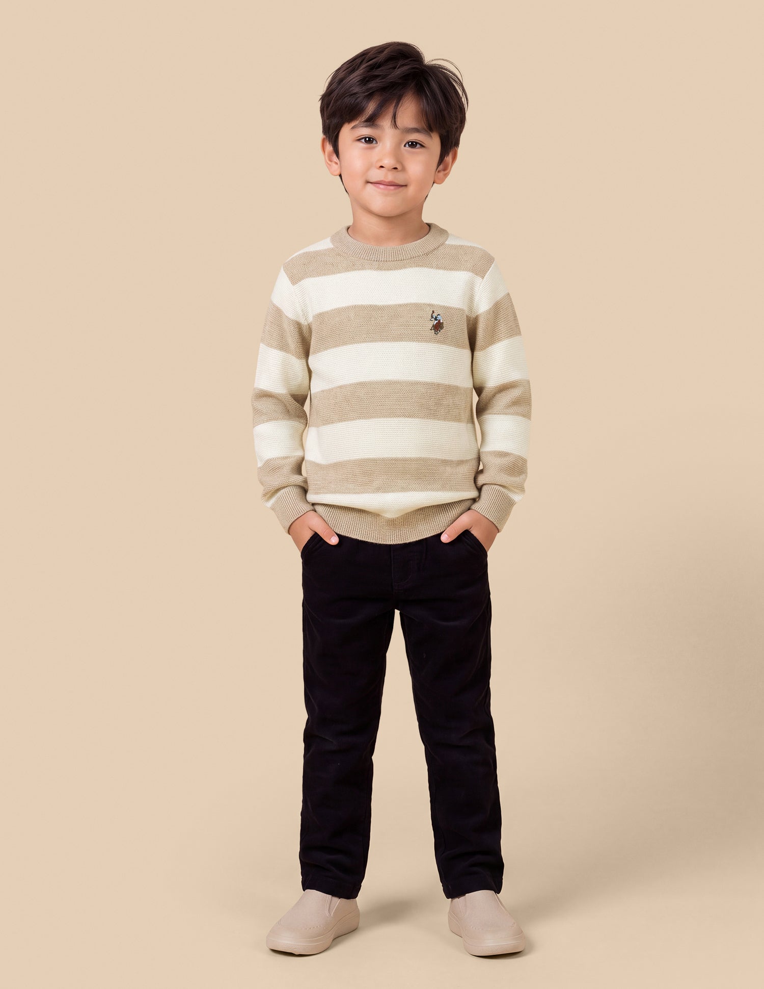 Horizontal Striped Regular Fit Sweater Beige - U.S. Polo Assn. India | Large