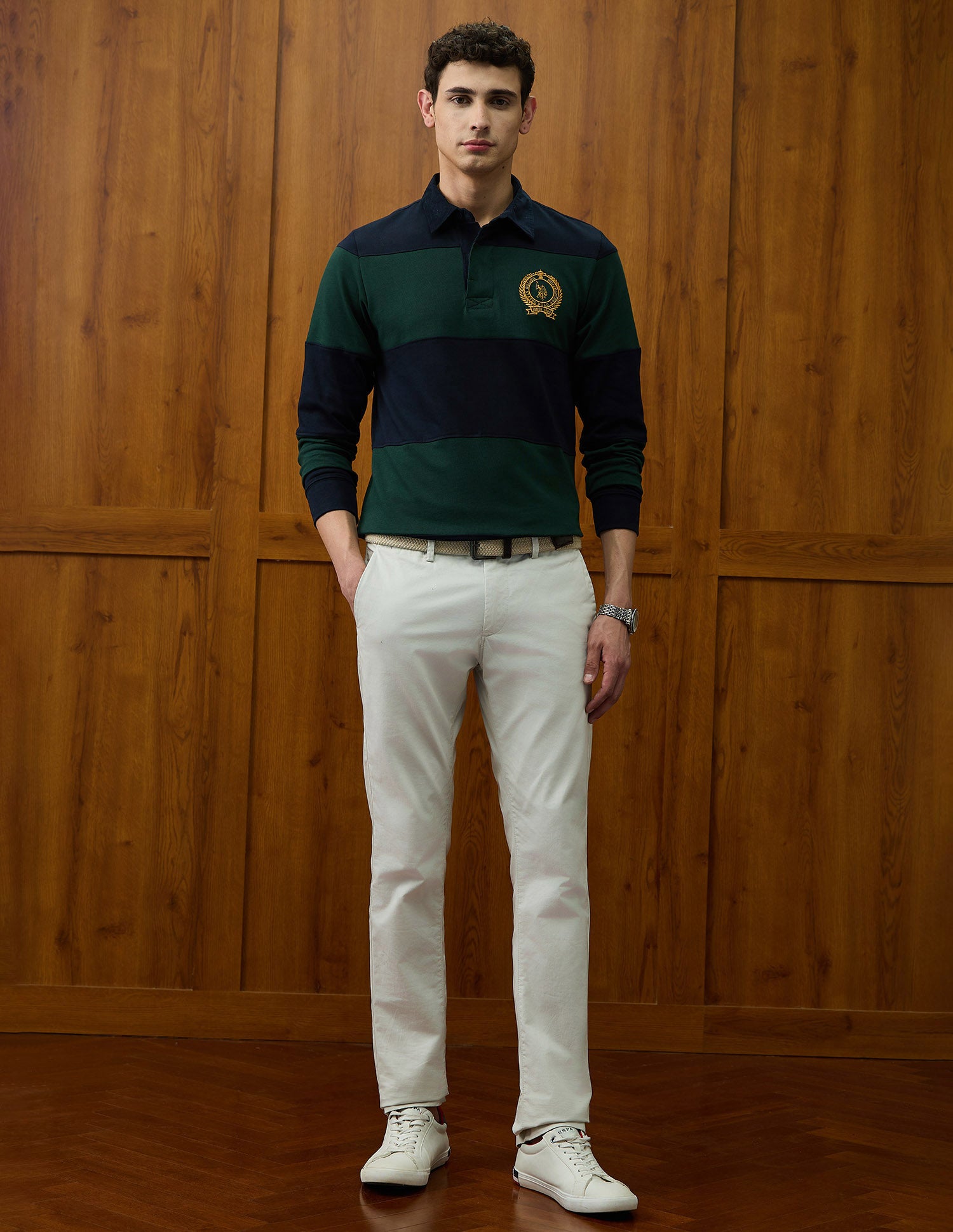 Colourblocked Varsity Theatre Polo Shirt Olive - U.S. POLO ASSN. | Large