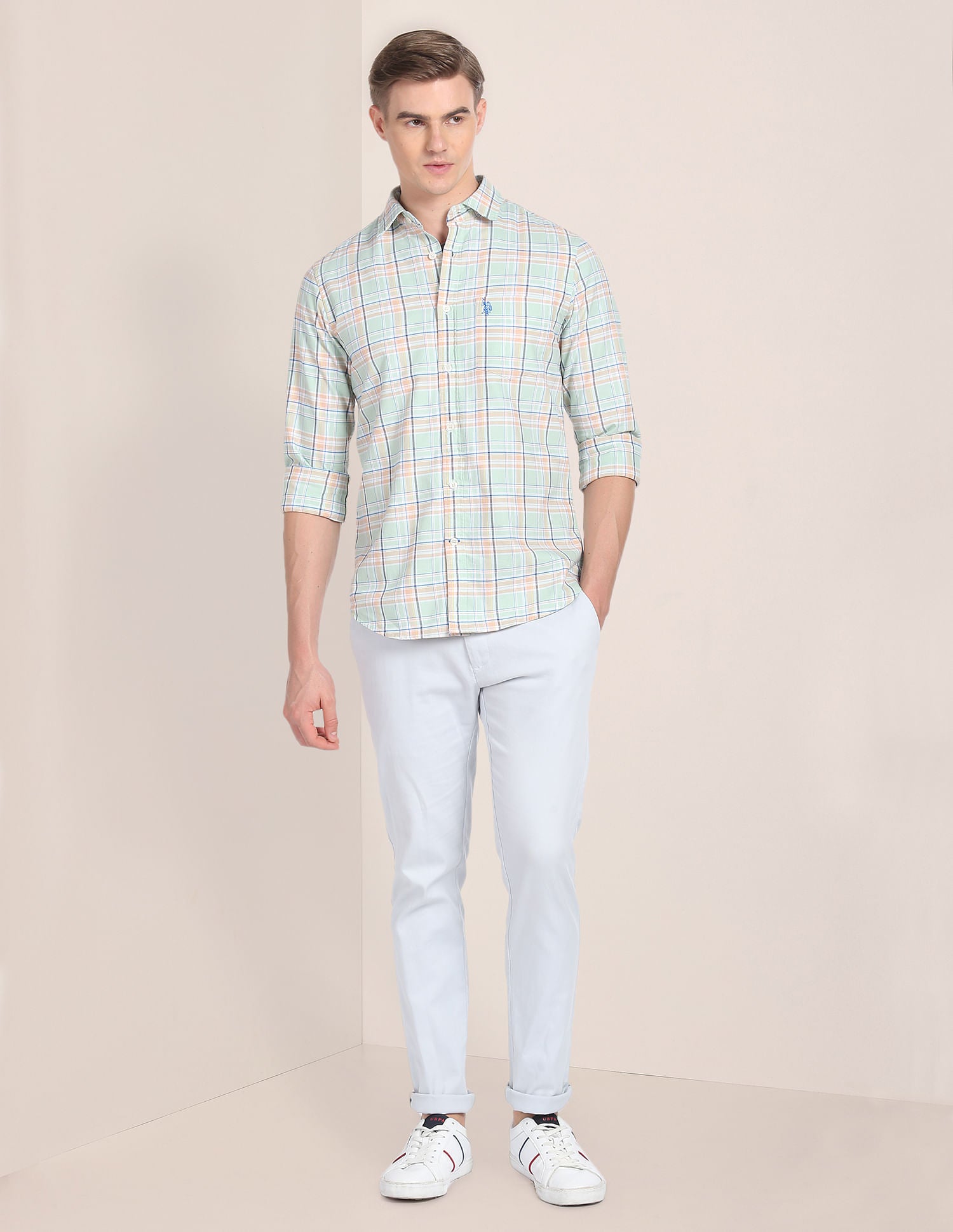 Plaid Check Cotton Shirt Light Green - U.S. Polo Assn. India | Large