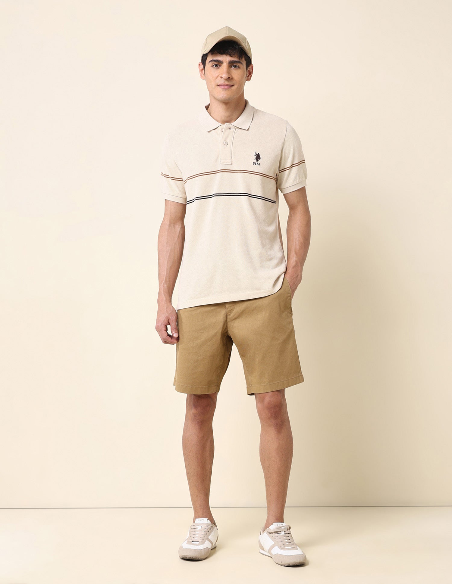 Horizontal Striped Classic Polo Shirt Beige - U.S. Polo Assn. India | Large