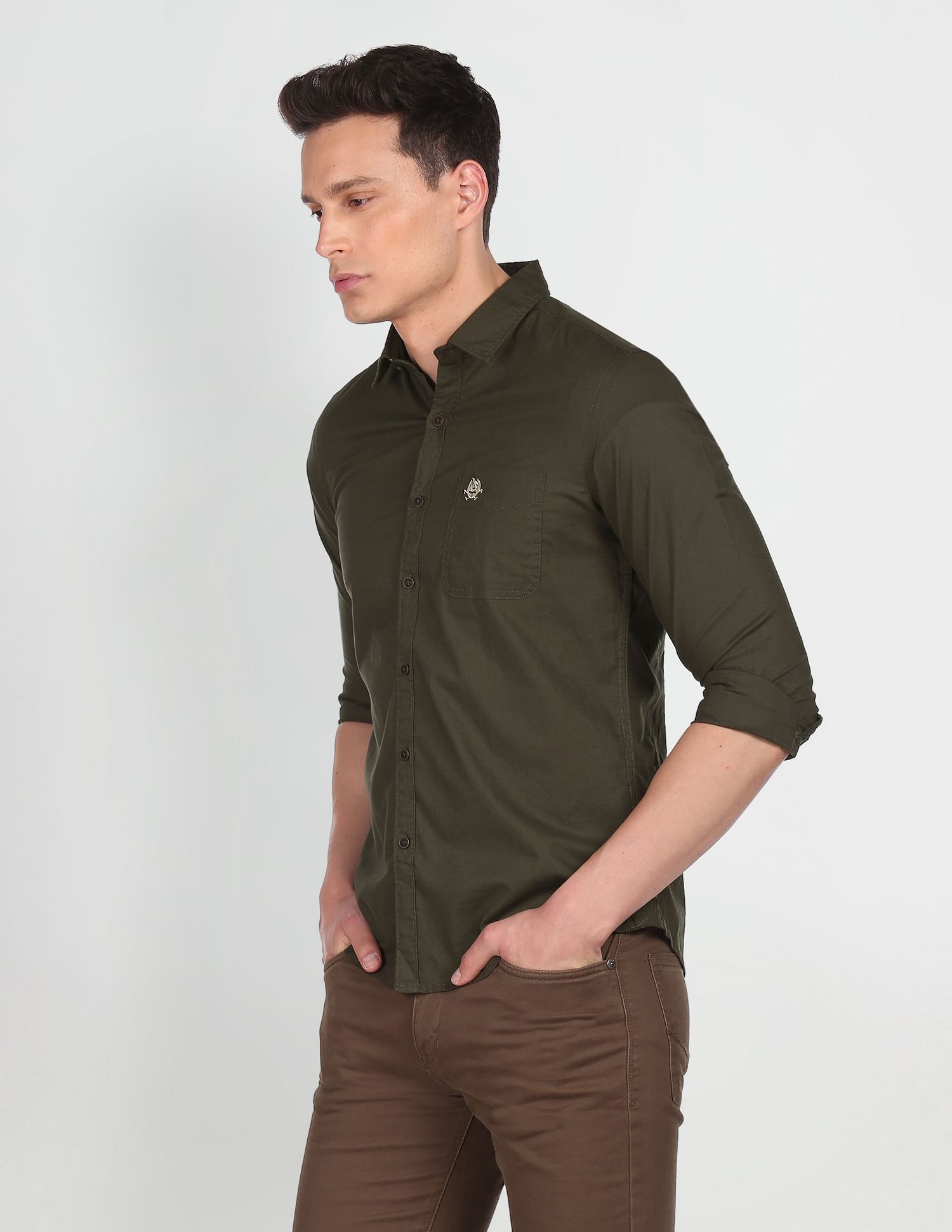 Cotton Solid Casual Shirt Olive - U.S. POLO ASSN. | Large