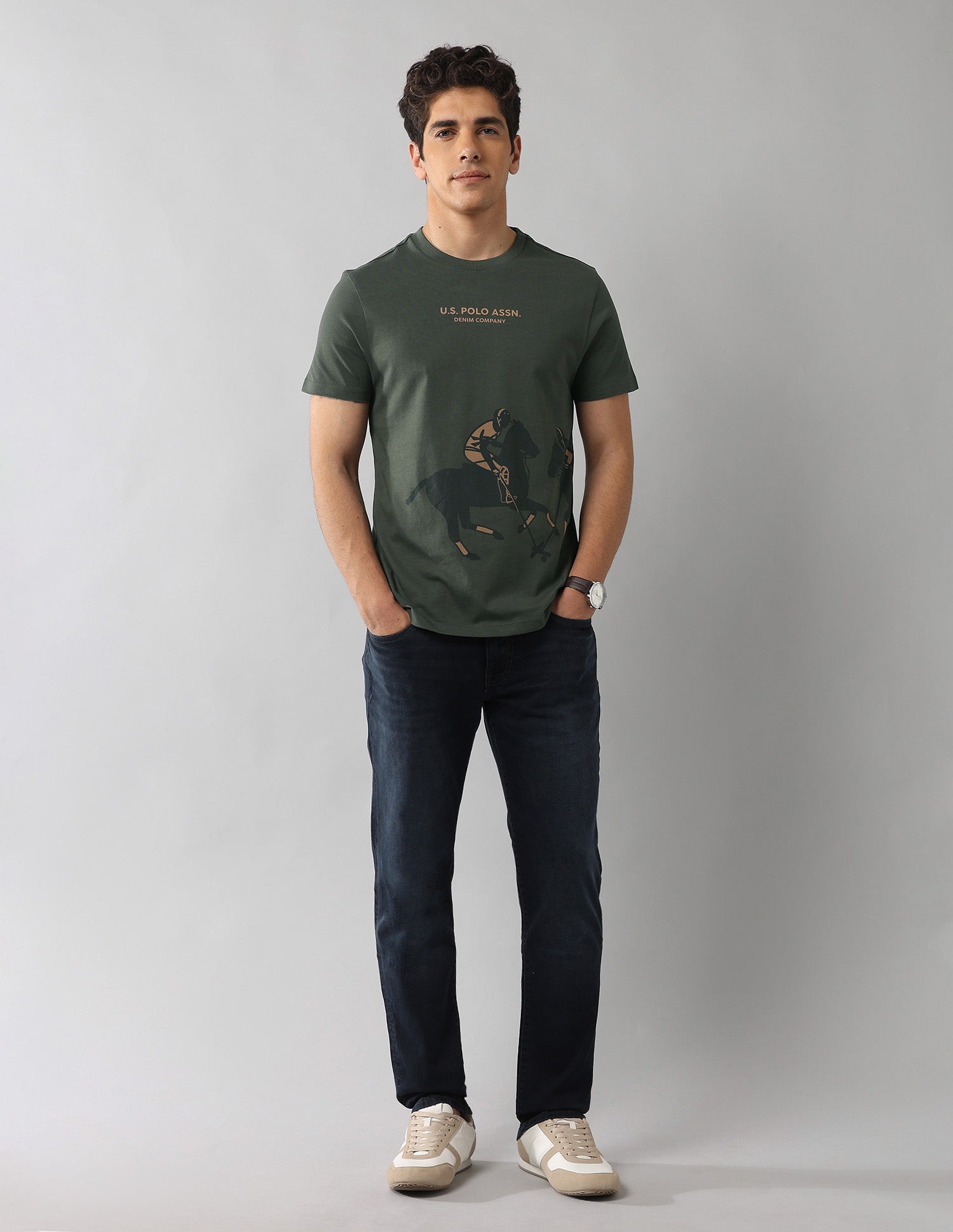 Brand Printed Outdoor T-Shirt Olive - U.S. Polo Assn. India | Large