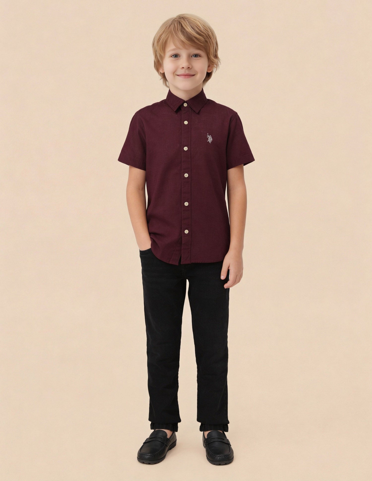 Pure Cotton Solid Shirt Wine - U.S. Polo Assn. India | Large