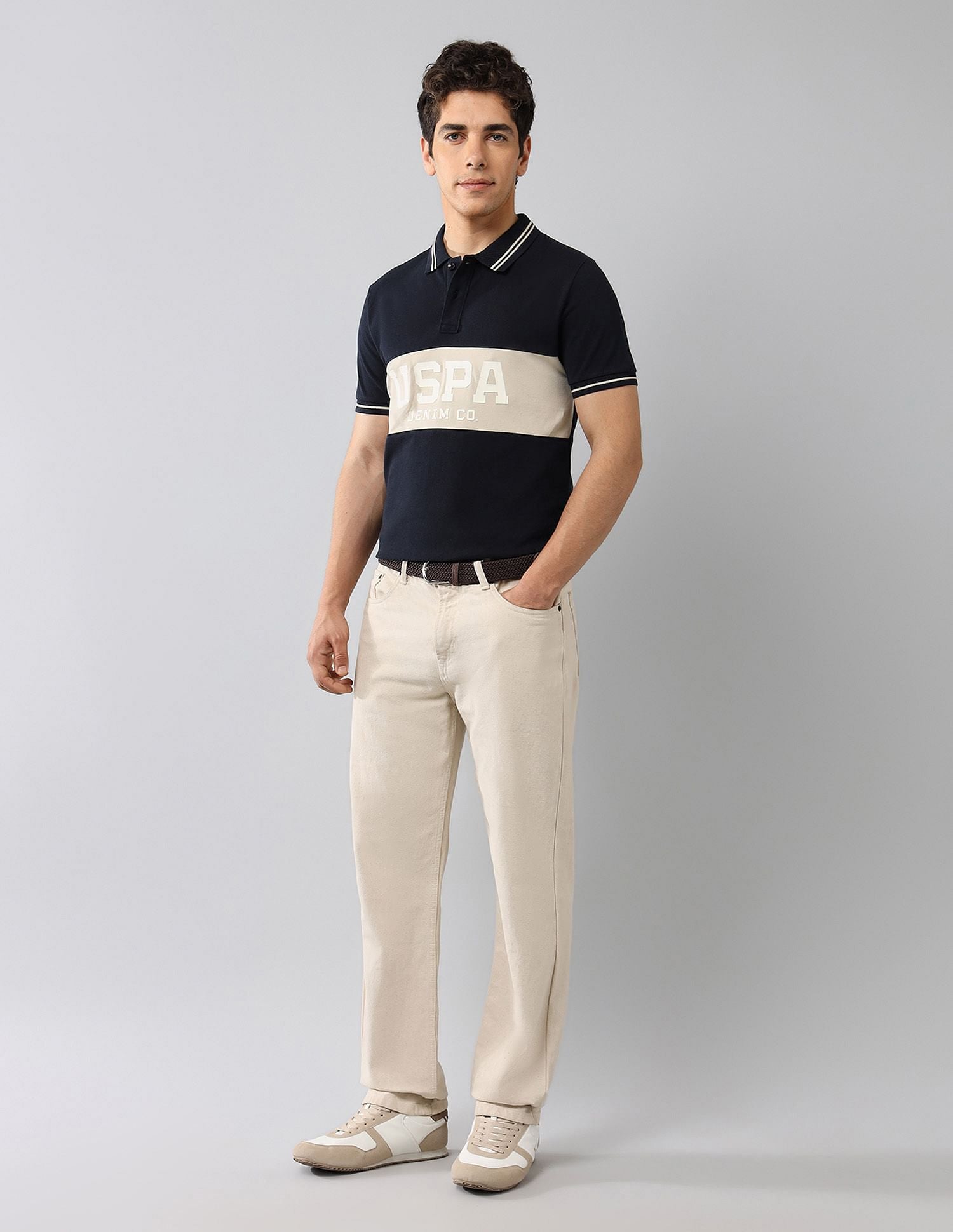 Brand Printed Muscle Fit Polo Shirt Navy - U.S. POLO ASSN. | Large