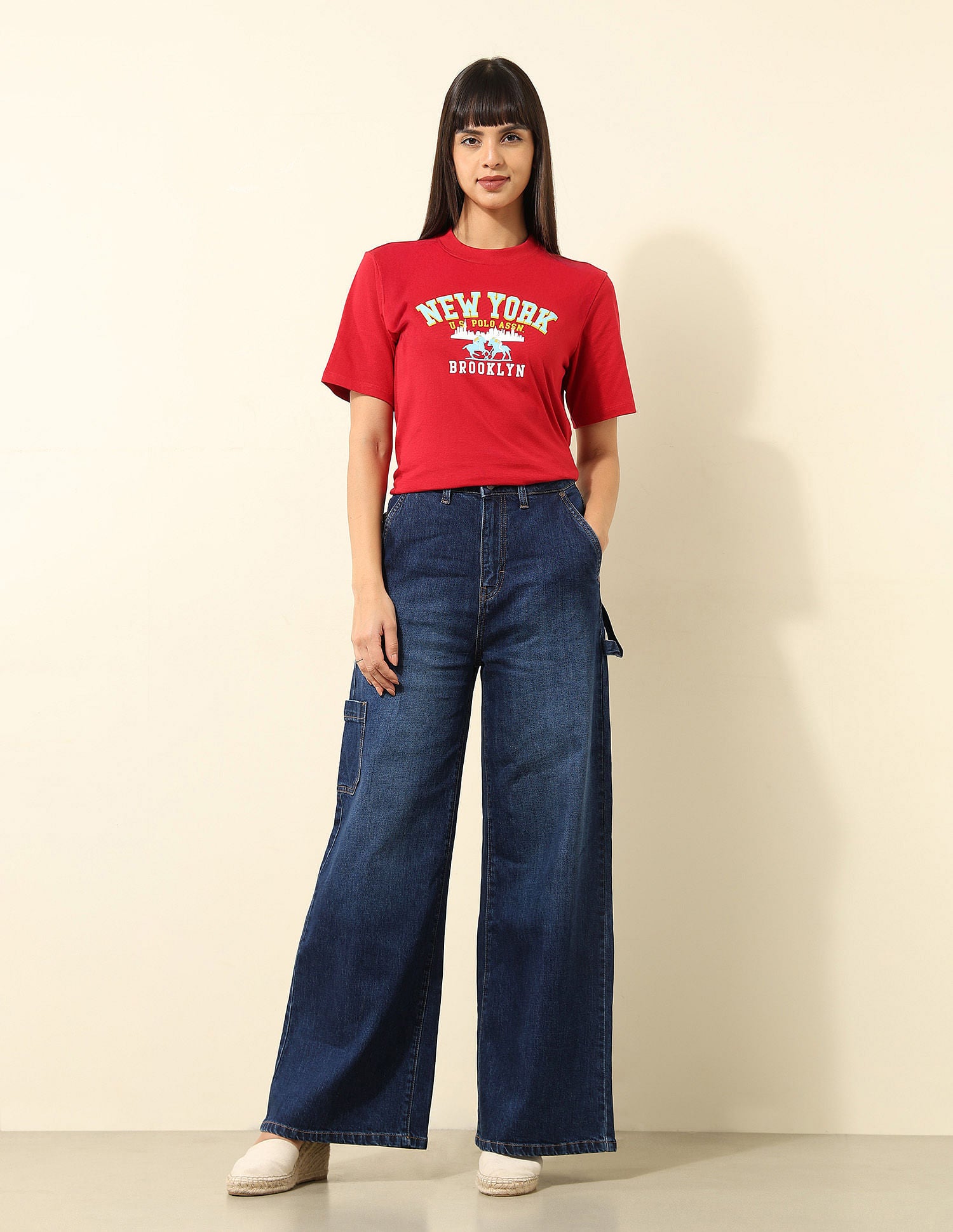 High Rise Ultra Wide Leg Fit Jeans Dark Blue - U.S. POLO ASSN. | Large